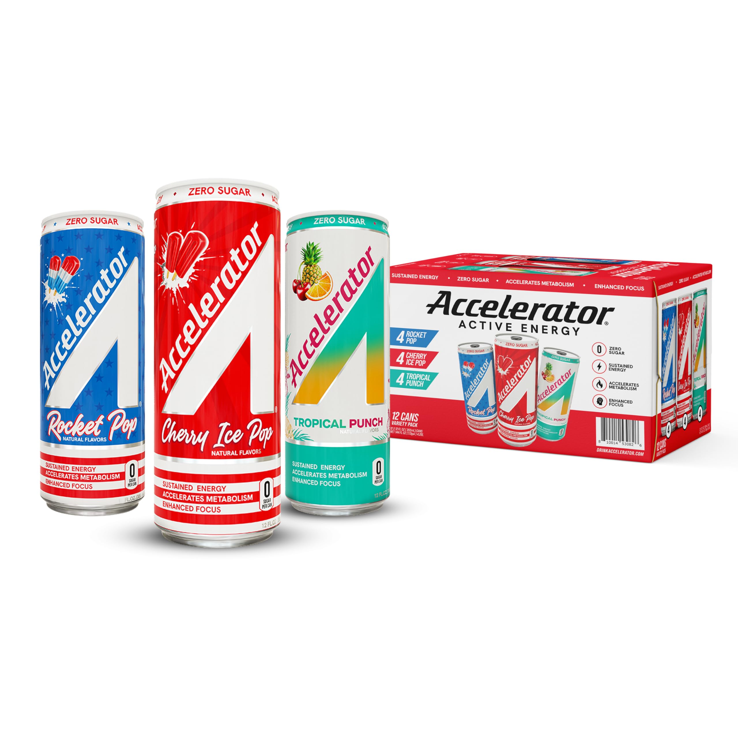 Accelerator Active Energy Drink, Variety Pack, 12 Fl Oz (Pack of 12), Sugar Free, NSF Certified Sport, Sustained Energy, Accelerates Metabolism, Enhanced Focus