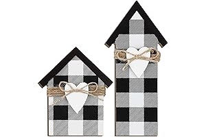 Charming Plaid Decorations: Wooden House-Shaped Buffalo Plaid Home Sign