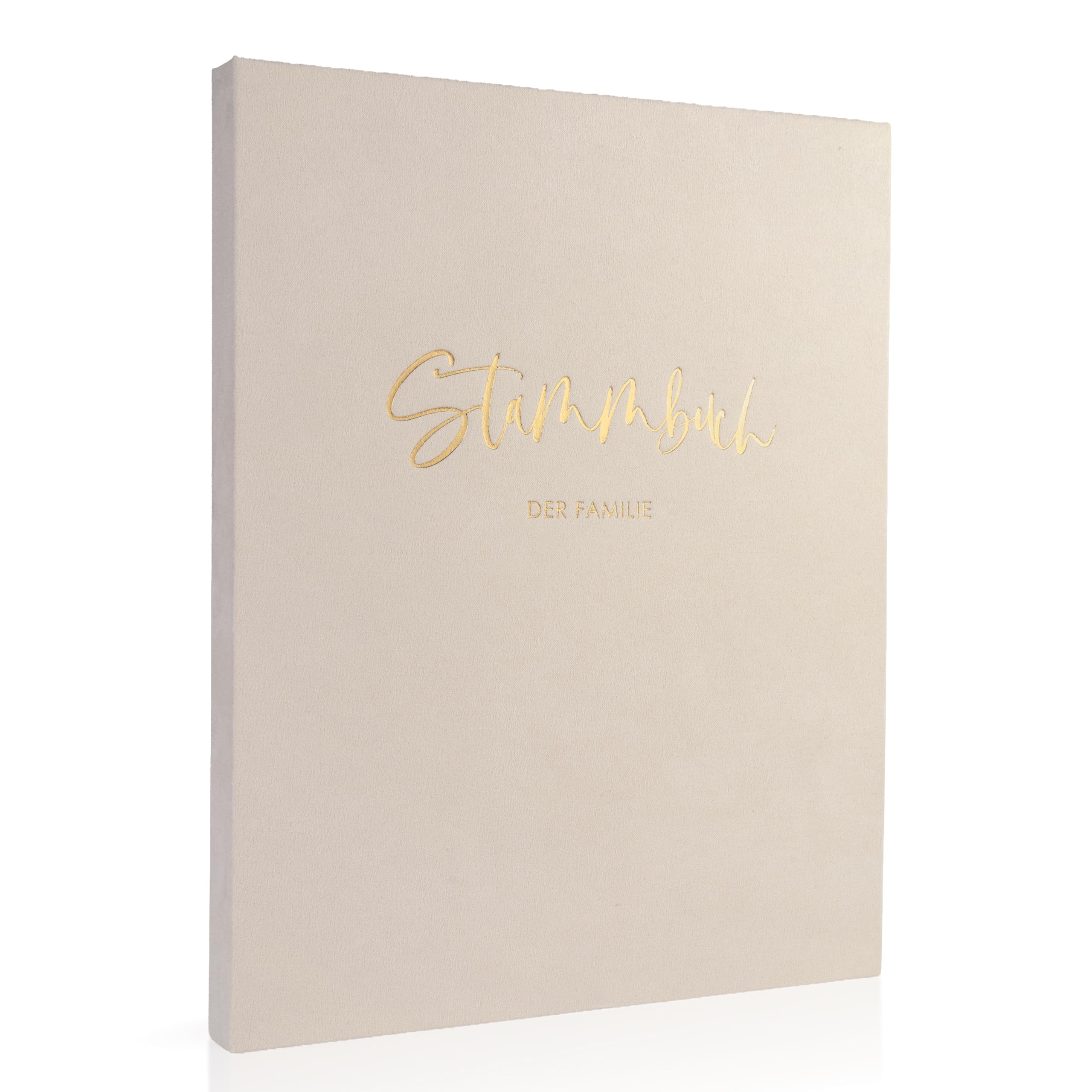 Libro di famiglia per matrimonio, beige, grigio oro, velluto, realizzato a mano, con pagine interne prestampate, formato DIN A4