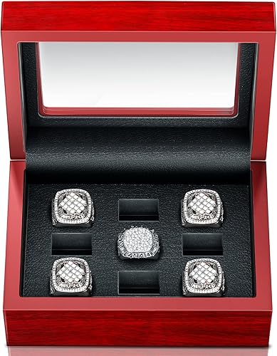 Kigeli Caja de exhibición de anillo de campeonato, caja de exhibición de anillo de béisbol, estuche de trofeos para múltiples anillos, anillos