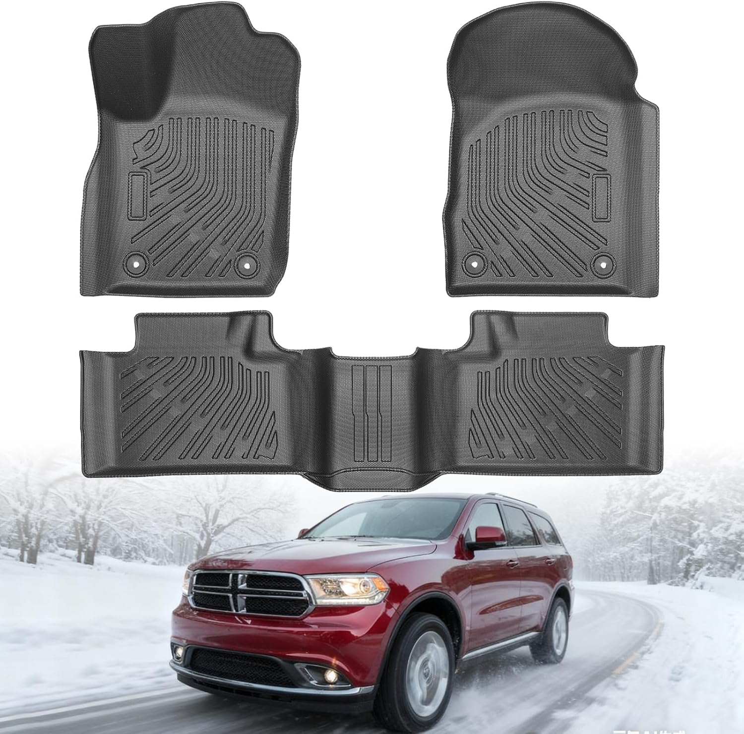 Floor Mats for Dodge Durango 2011-2015, 3 PCS All Weather TPE Floor Liners Waterproof Anti-Slip for Durango with 2nd Row Bench Seat