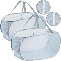 Vista 1 de 2 cestas de malla para la ropa sucia, canastas plegables para la ropa sucia, 75 L, cesta de almacenamiento horizontal con bolsillo lateral y asa