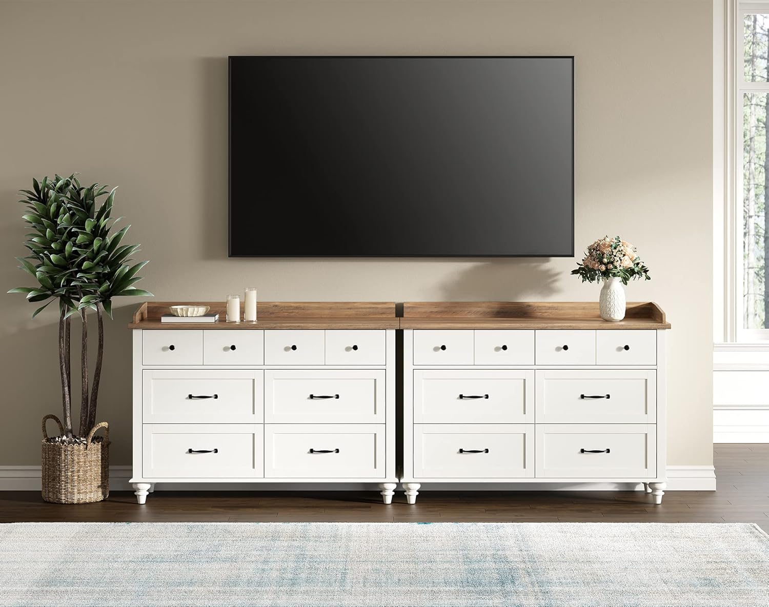 WAMPAT Dresser for Bedroom with 12 Drawers, Large Kids Dressers with Wide Chest of Drawers, Mid Century Modern Baby Wooden Closet Storage Organizer for Living Room, Nursery, Hallway, White