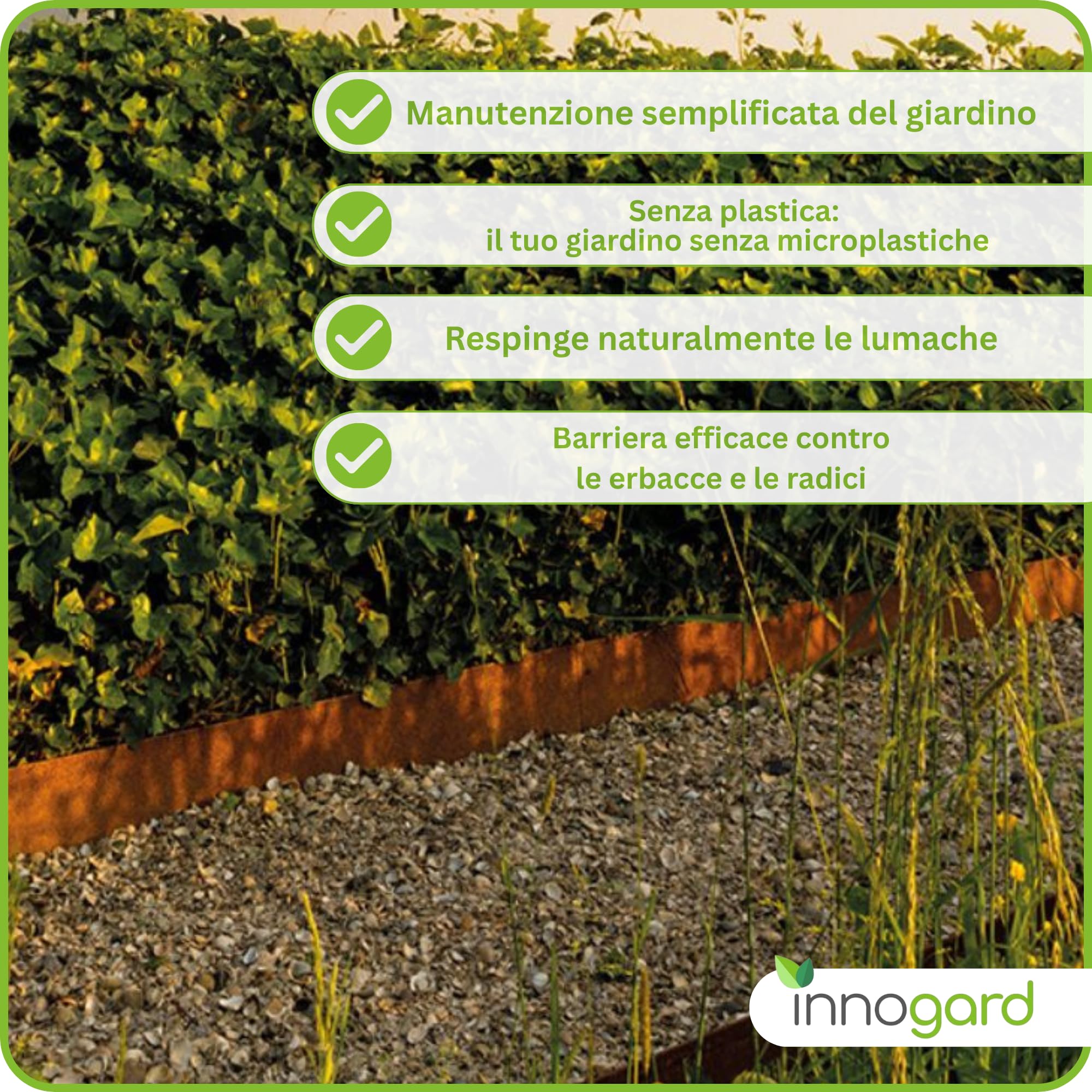 innogard 6011-001 - Nastro di bordatura per prato - in acciaio corten - altezza 15 cm, decorazione del giardino con ruggine - bordo con lunghezza di 10 m