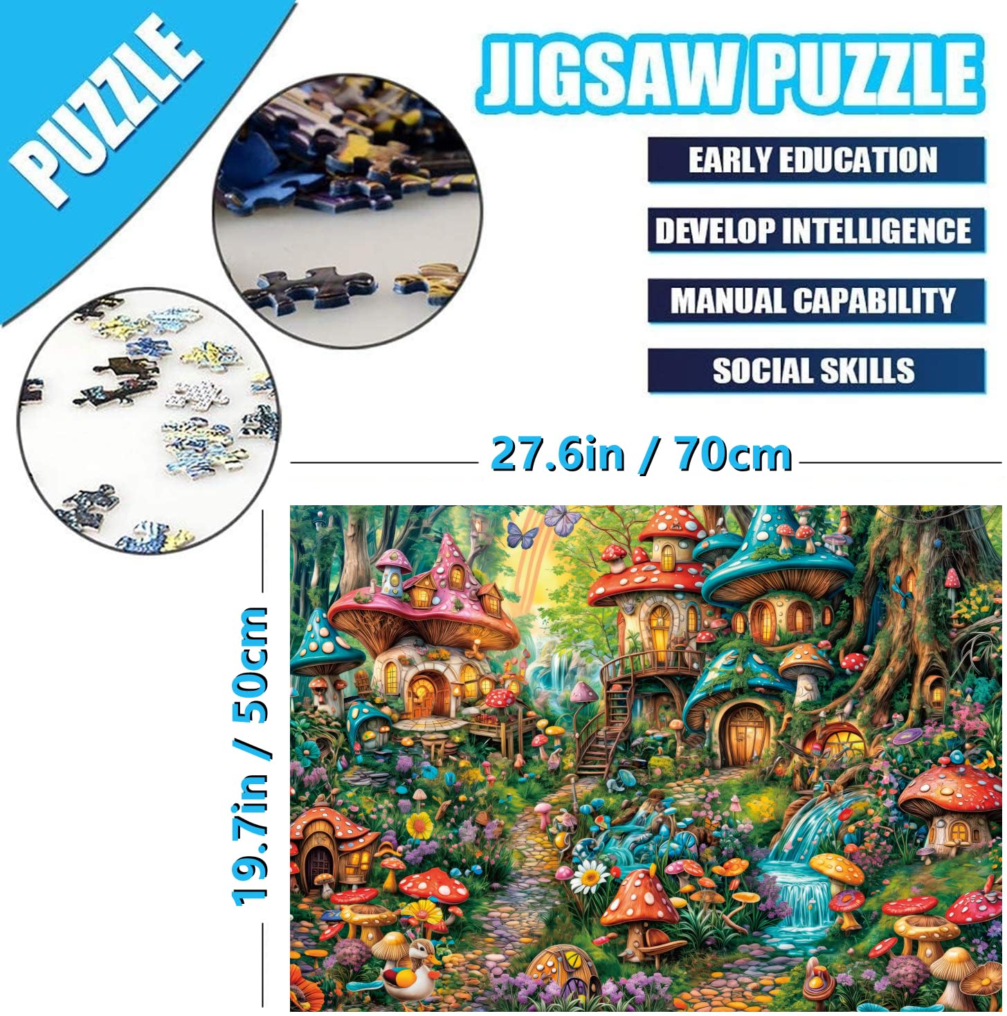 AveJoys Jigsaw Puzzles for Adults 1000 Piece Mushroom Village 27.56 x 19.69 Inch Jigsaw Puzzle for Adults Educational Game 1000 Pieces Puzzles for Adult - Image 4