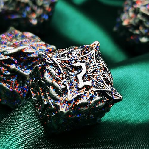 Miniatura 10 de HAOMEJA Dados de metal Juego de hojas de vid DND, 7 dados poliédricos para juegos de rol D&D, dados sólidos de mazmorras y dragones (cobre rojo