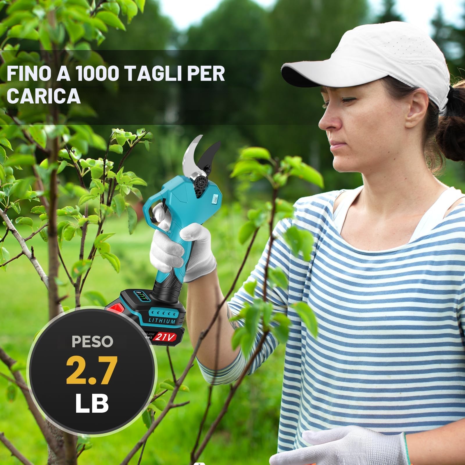 Forbici Potatura a Batteria, con Marsupio e Cavo di Prolunga, Apertura Massima Della Lama 50 mm, Batteria SK7 da 21V 2*2000mAh, Forbici da Potatura con Motore Brushless per Giardinaggio, Alberi Frutto