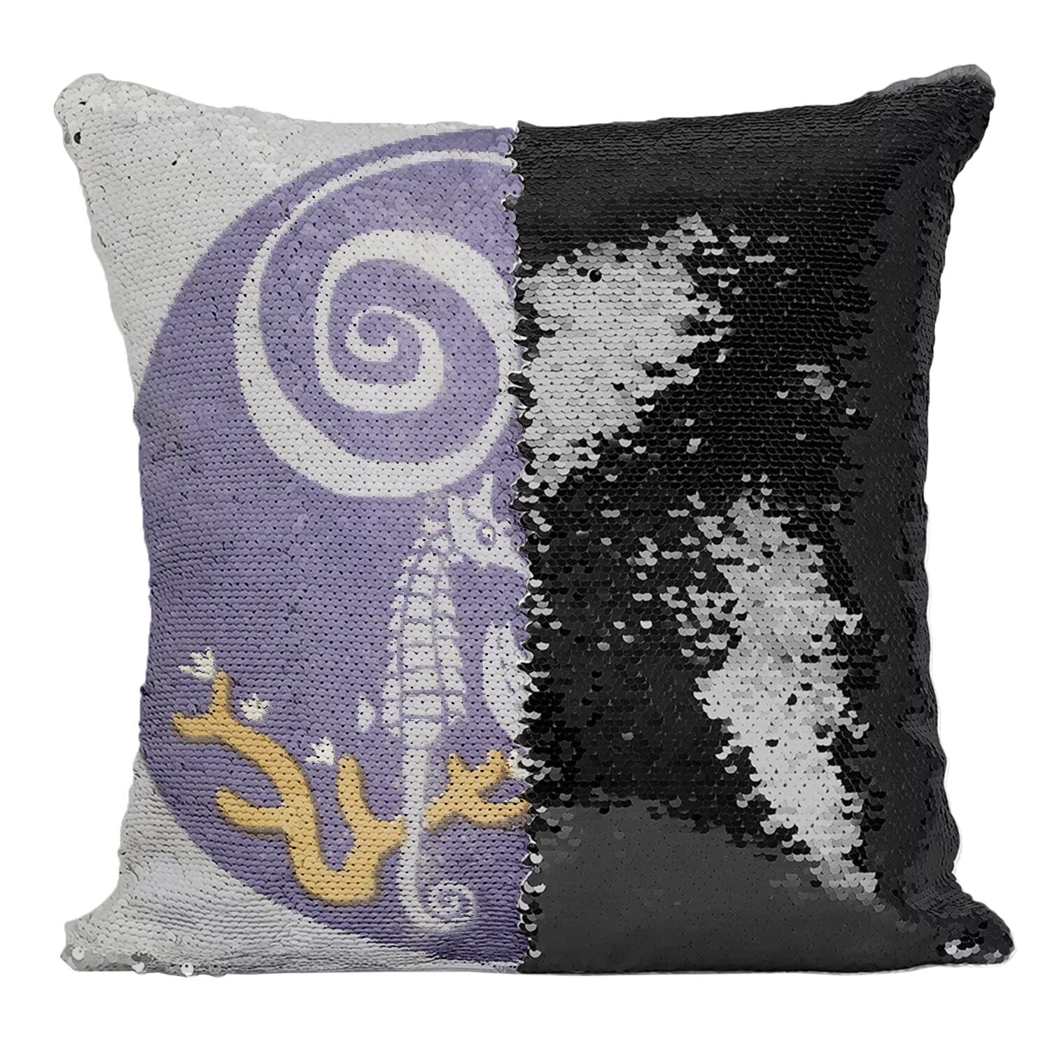 Coussin Sequin Noir Hippocampe Art Japonais pour Décoration Maison