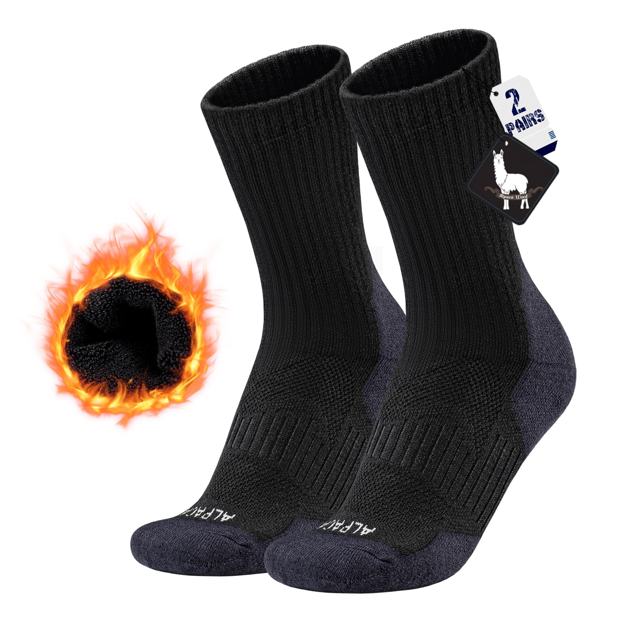 Calcetines Termicos Mujer Hombre Lana di Alpaca Calentitos 2 Pares Gruesos Calcetines Invierno Altos Frio Extremo Nieve Senderismo Running Esquiar Deportes Talla 35-51