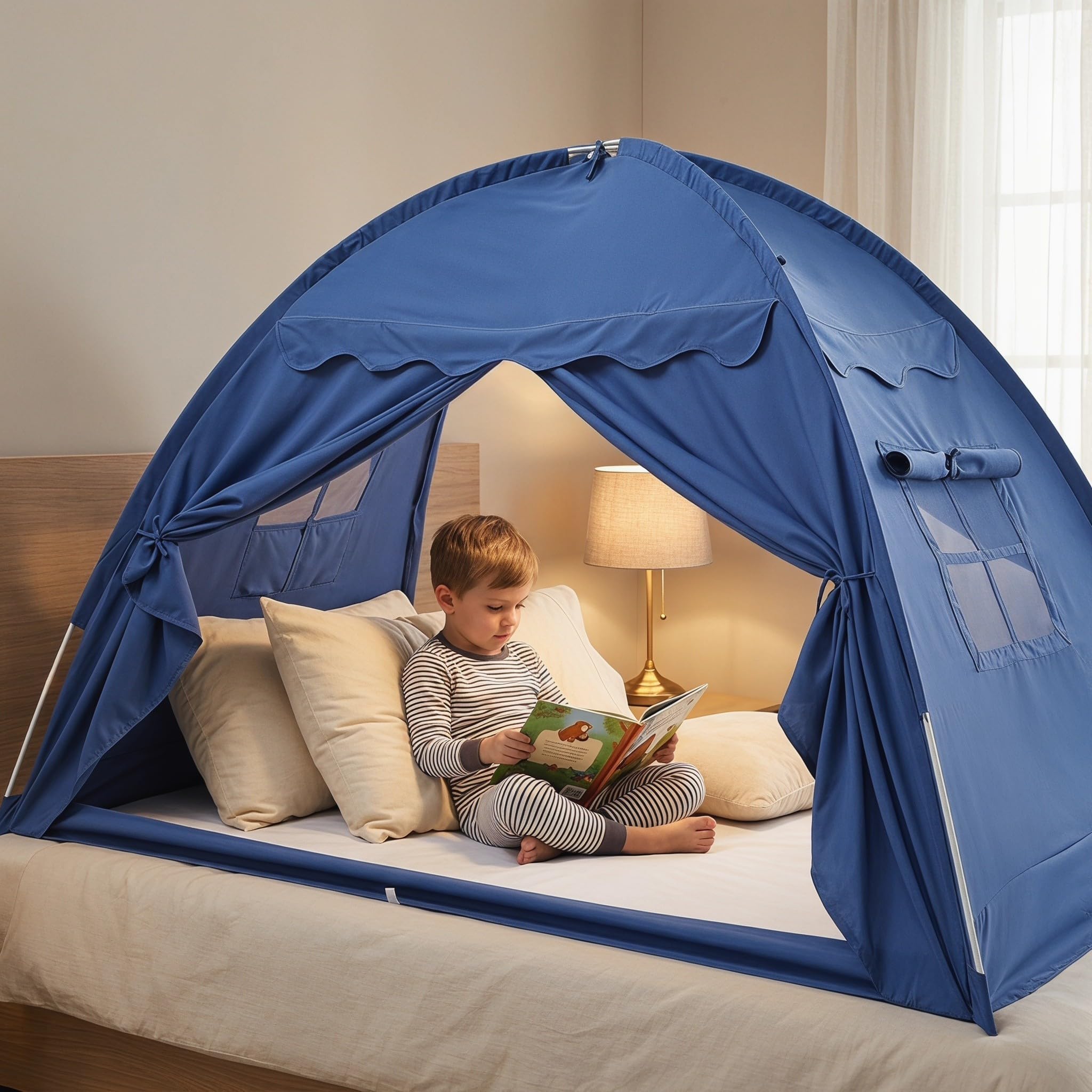 HANABASS Tienda de Cama Infantil para Interior Tamaño Individual Azul