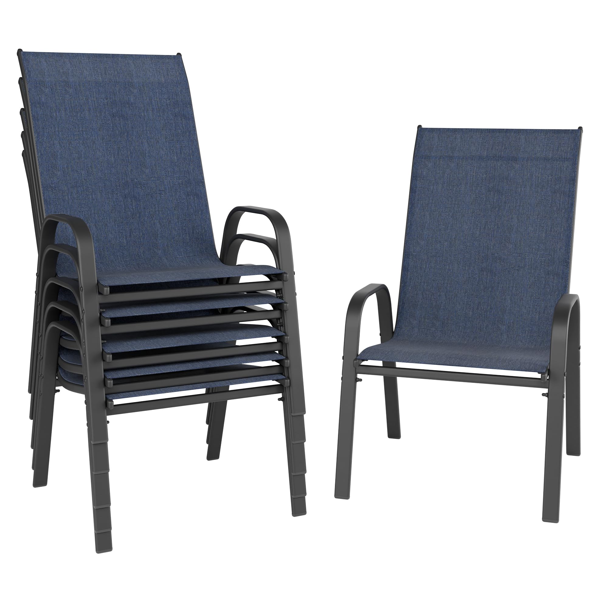 Patio Chairs Set of 6, Stackable Outdoor Dining Chairs for All Weather, Metal Modern Outside Furniture Chair for Pool Side, Garden, Backyard Deck, Navy Blue