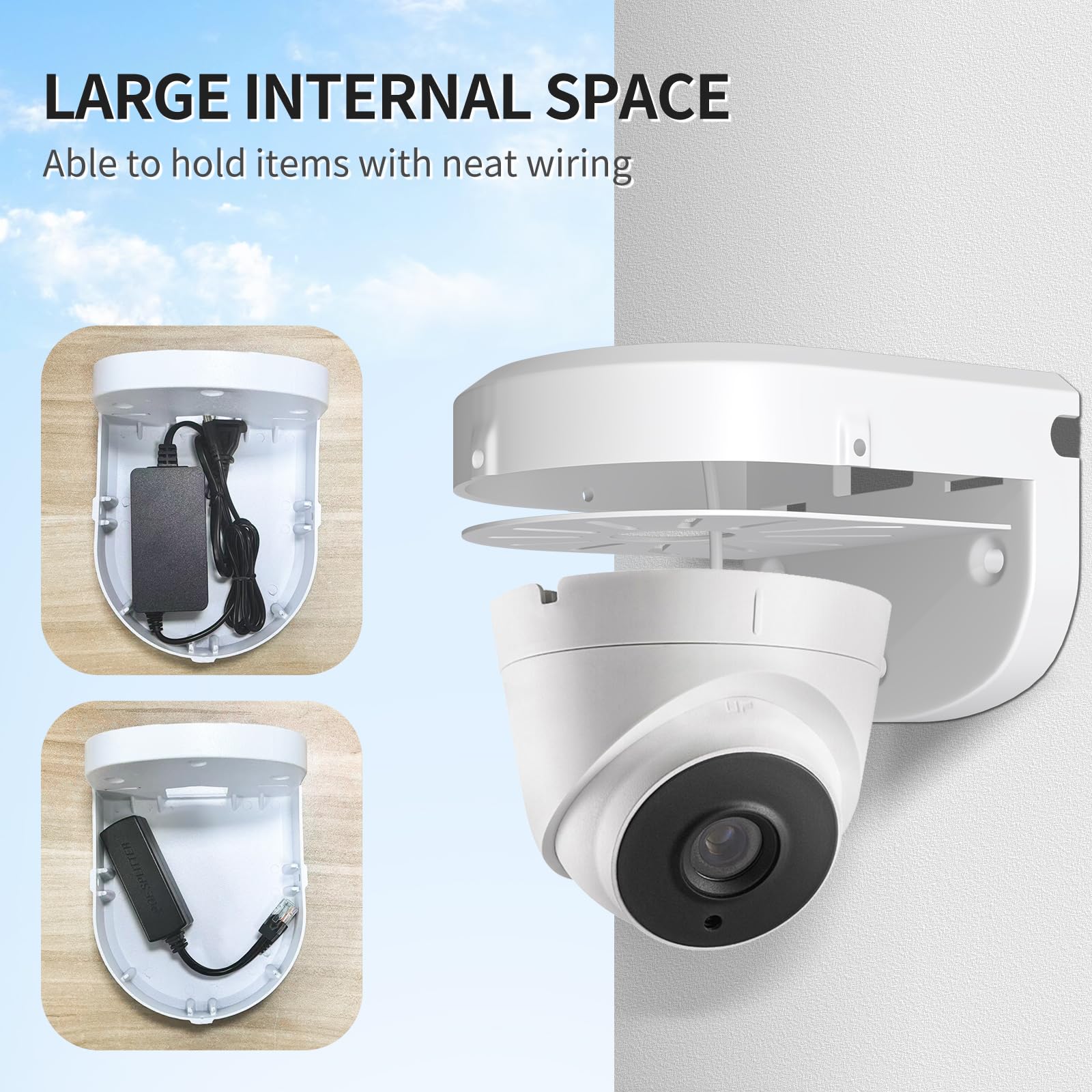 ZT-NET Universal Dome Camera Wall Mount Bracket, Deep Base Junction Box with Cable Management - Image 2