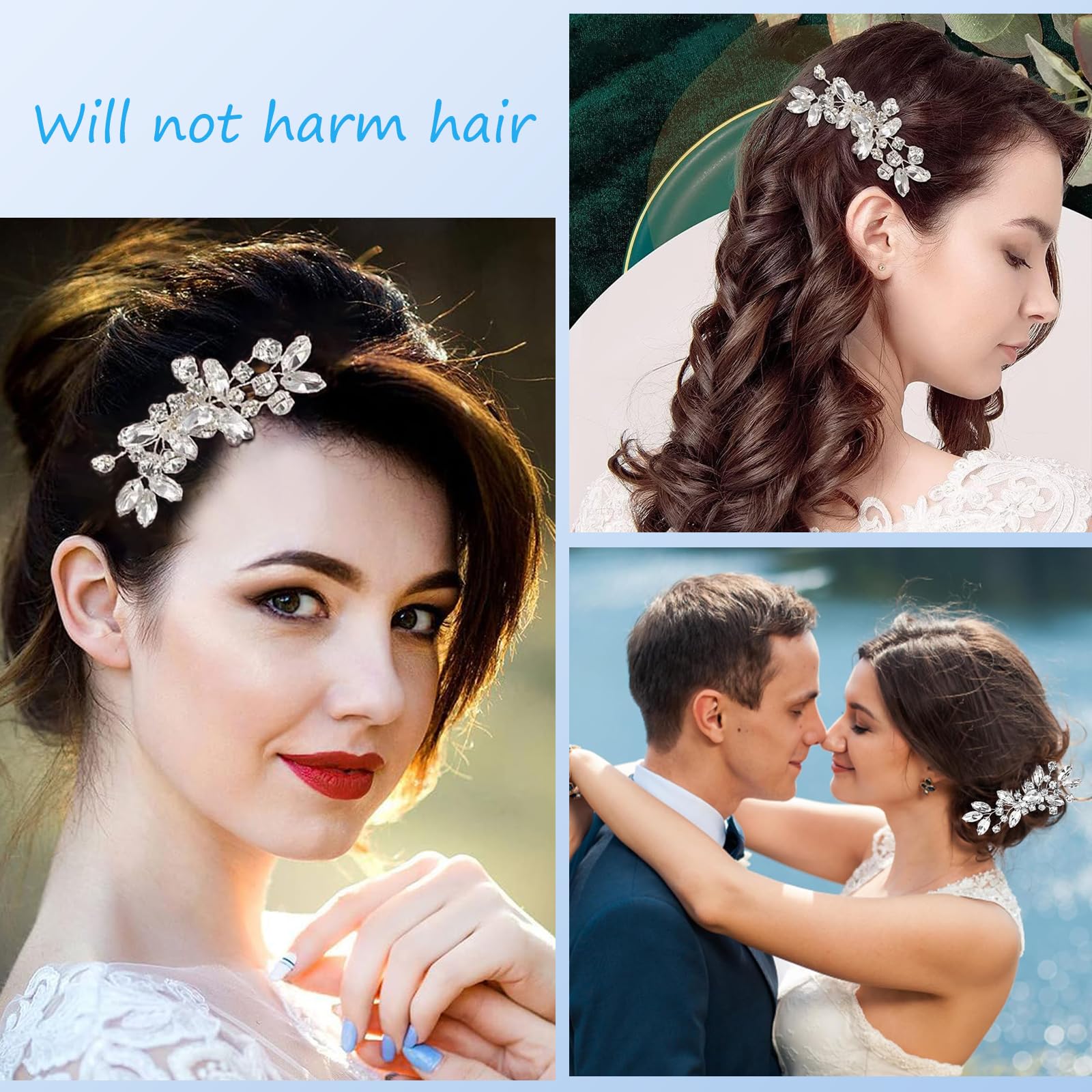 Pettine Sposa, per Capelli con Fiori di Perle Cristallo Accessori Capelli Sposa Pettine per Decorazione Acconciatura Capelli per Sposa Matrimonio Nozze Argento