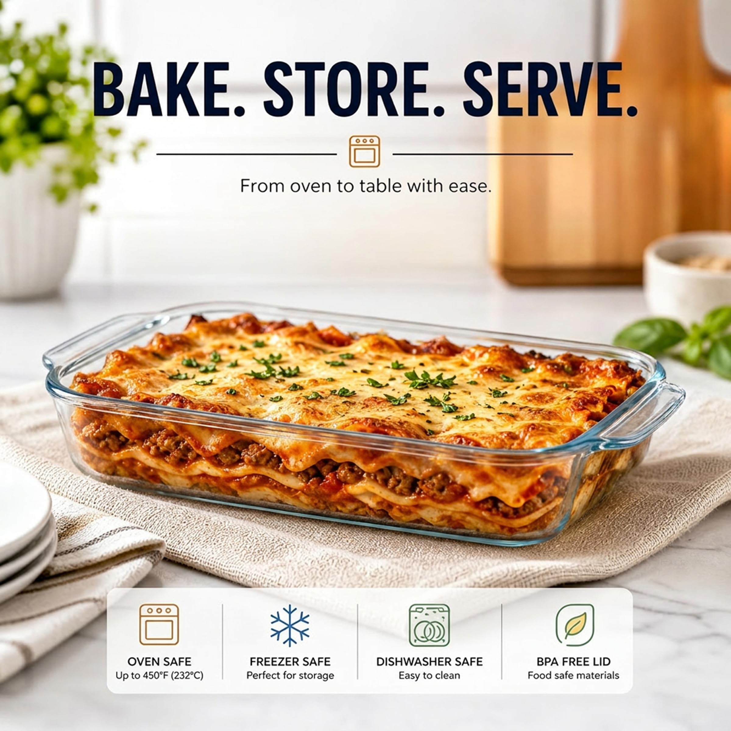 Sorbus Glass Baking Dish with Lid - Oven Safe -4