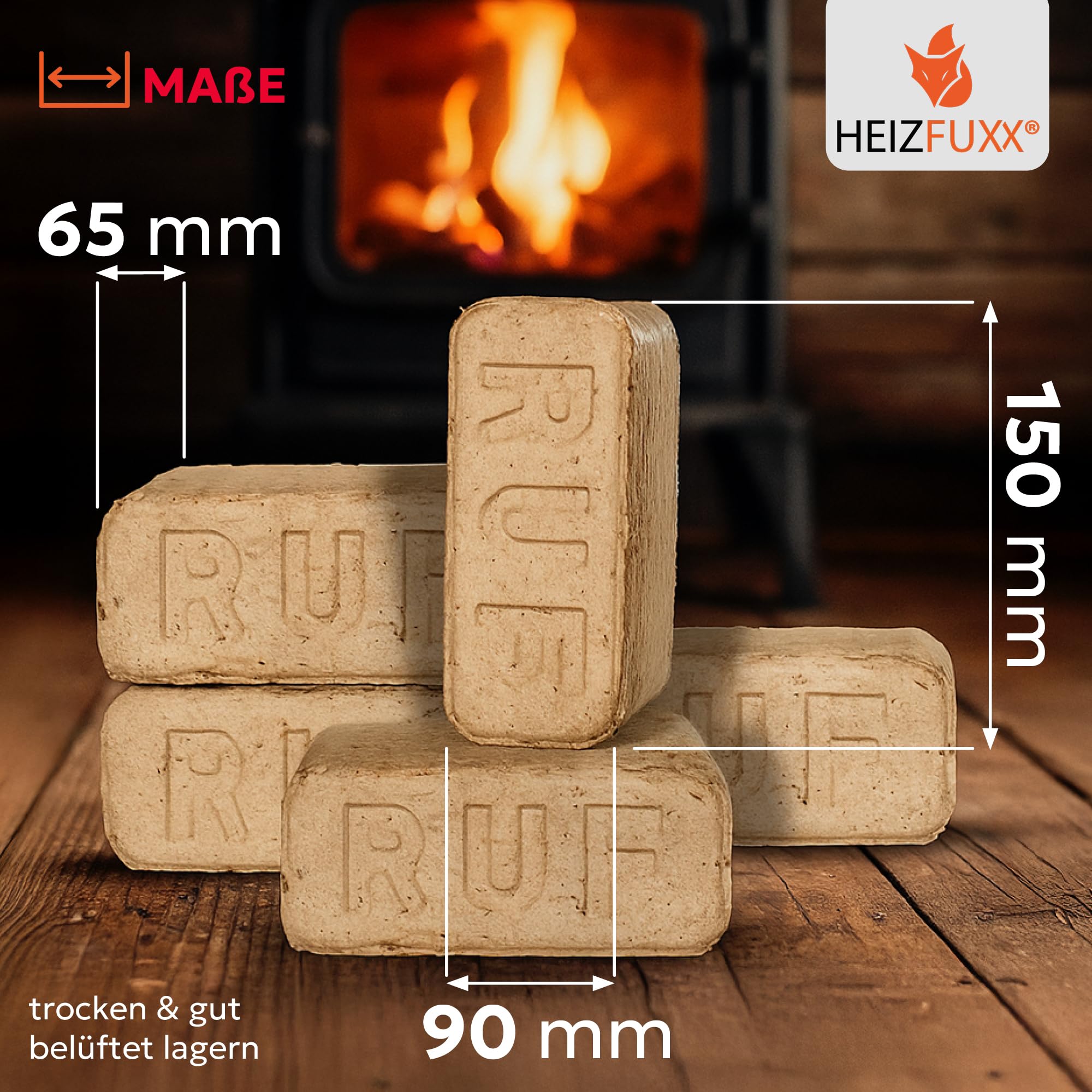Holzbriketts RUF Original Red - Hartholzbriketts Palette 300 kg (30x10 kg) - Premium Briketts für Kamin, Heizkessel & Ofen - Hoher Heizwert, geringer Aschegehalt & maximale Energieausbeute
