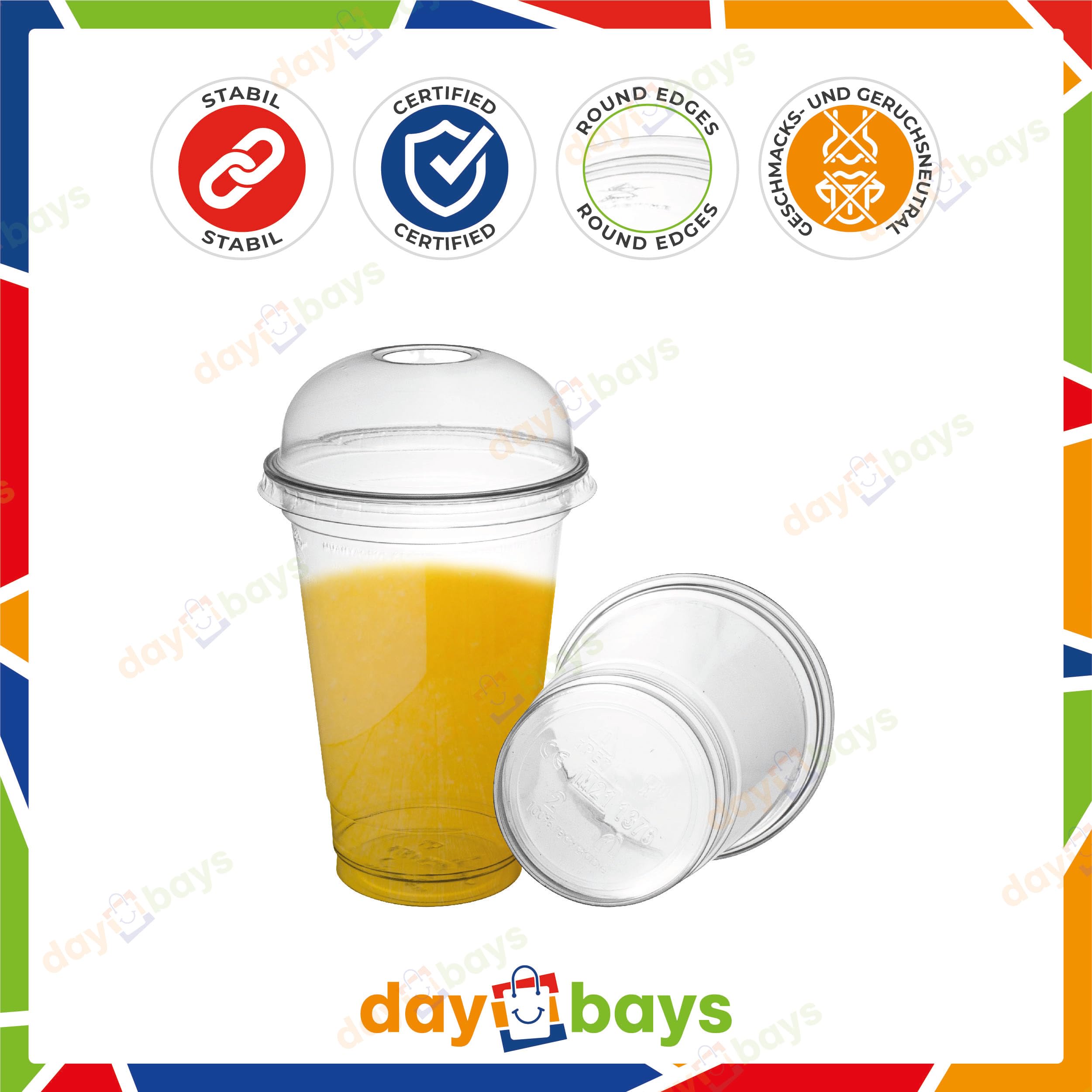 Smoothie Becher to Go 400ml Ø95mm inkl. Domdeckel mit Rundloch 50 Stk. Plastikbecher Trinkbecher Einwegbecher Dessertbecher Eiskaffee Bubble Tea Becher Cocktail Gläser (50, 400ml.)