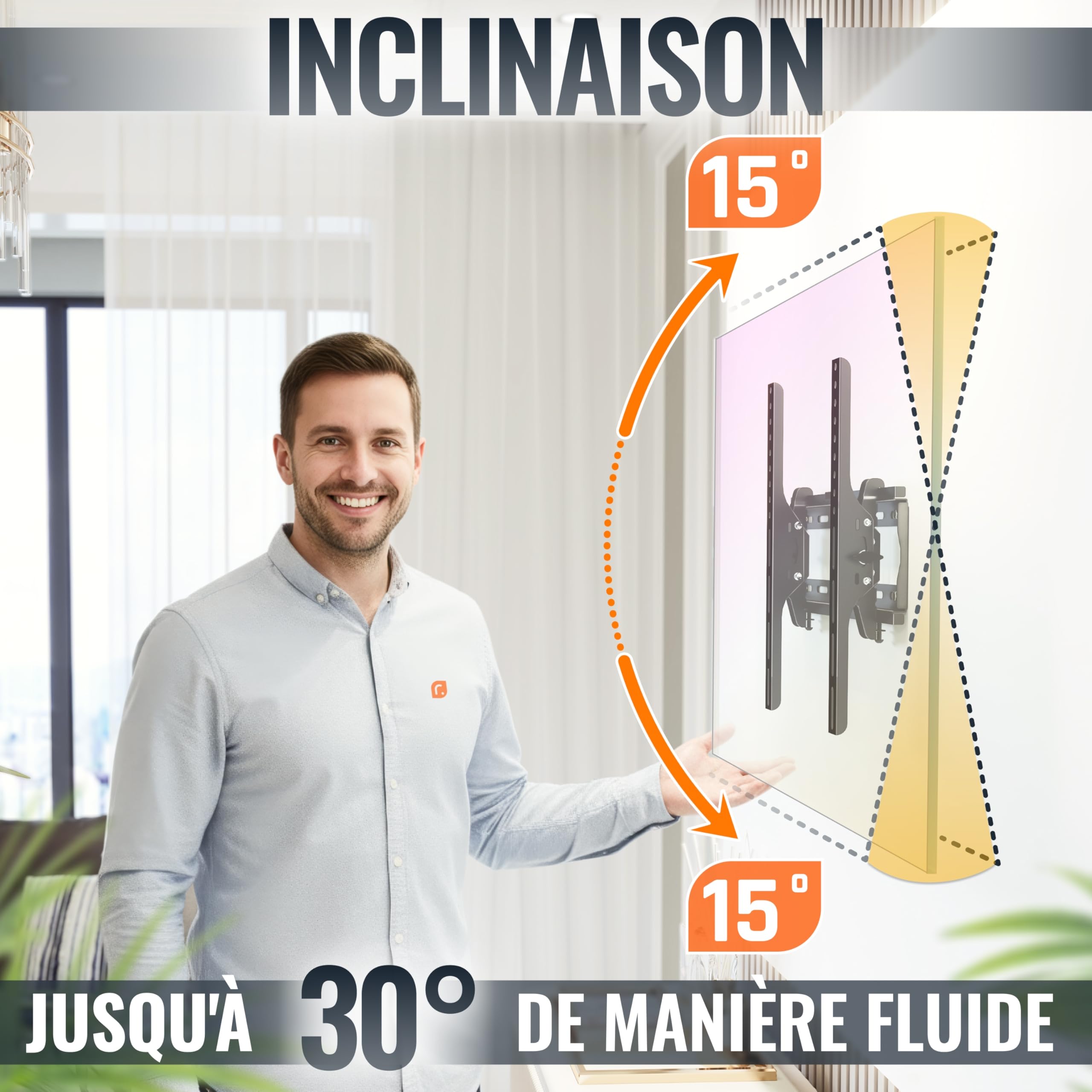RICOO R09 Support Mural TV 40 à 85 Pouces 42 43 48 50 55 58 60 65 70 75 77 83 Pouces VESA 200x200 à VESA 400x400 Inclinable Universel Fixation Murale TV QLED OLED LED LCD