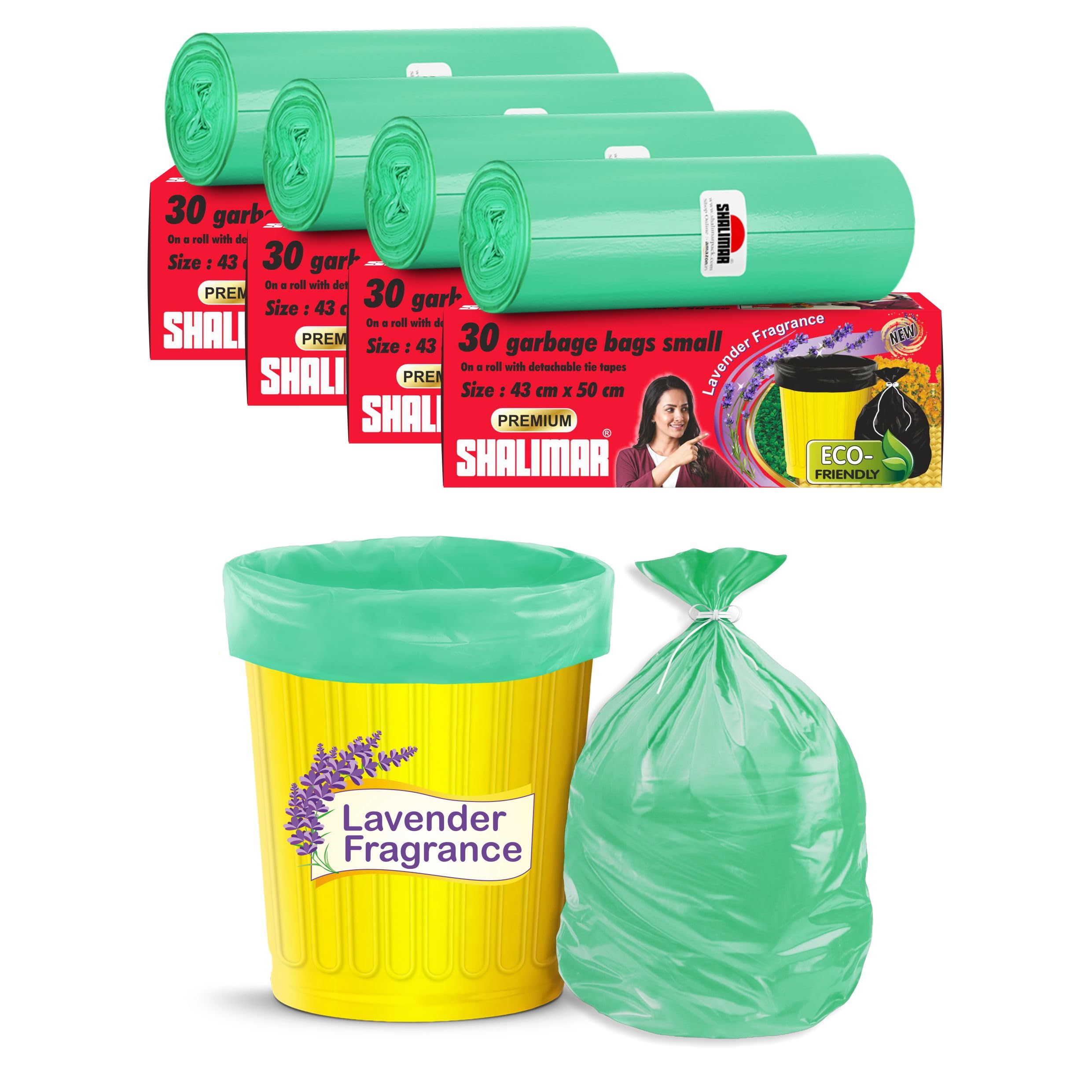 Shalimar Premium (Lavender Fragrance) Scented Garbage Bags | Small 17 X 19 Inches | 120 Bags (30 Bags X 4 Rolls) | Dustbin Bag/Trash Bag | (Green) - Perforated Box for Easy Dispensing