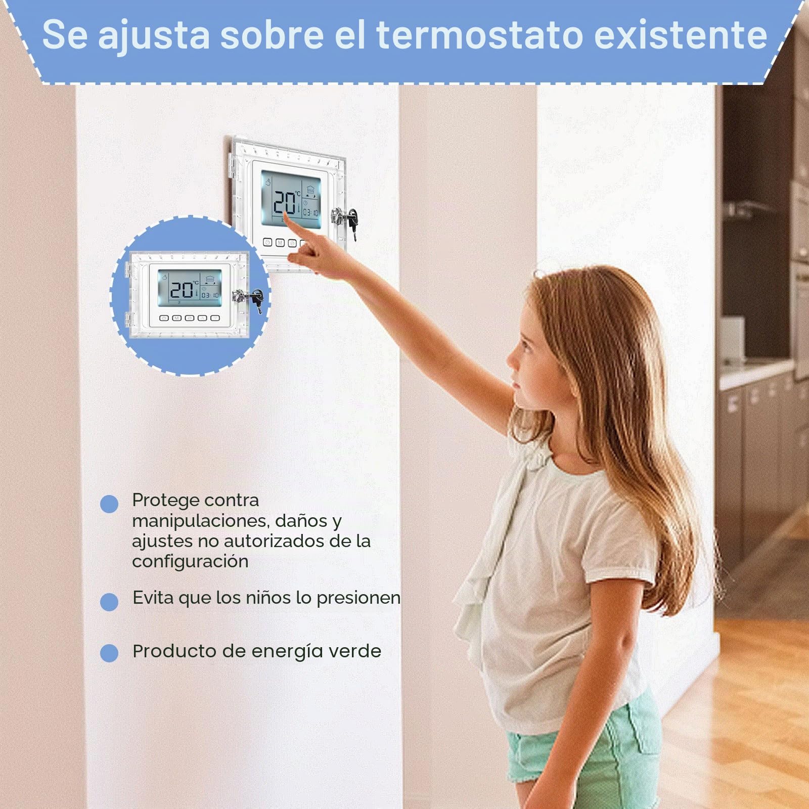 Termostato Guard, Caja de Bloqueo de Termostato, con Cerradura y Llave, Cubierta Termostática, Funda Transparente para el Hogar, Dormitorio