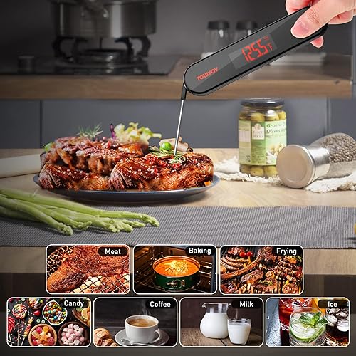 Miniatura 9 de TOMVOV Termómetro de carne de lectura instantánea IPX7 resistente al aguaalta precisión Termómetro digital para carne pantalla reversible sonda