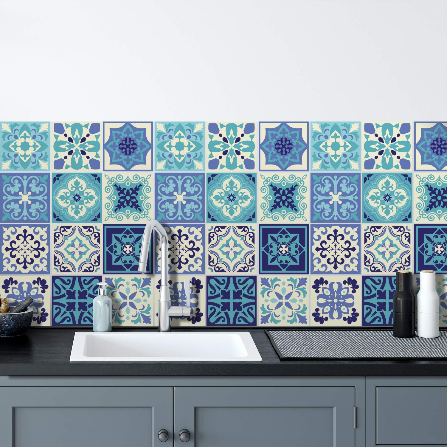 WALPLUS 24 stuks 15 x 15 cm blauw Turks mediterraan