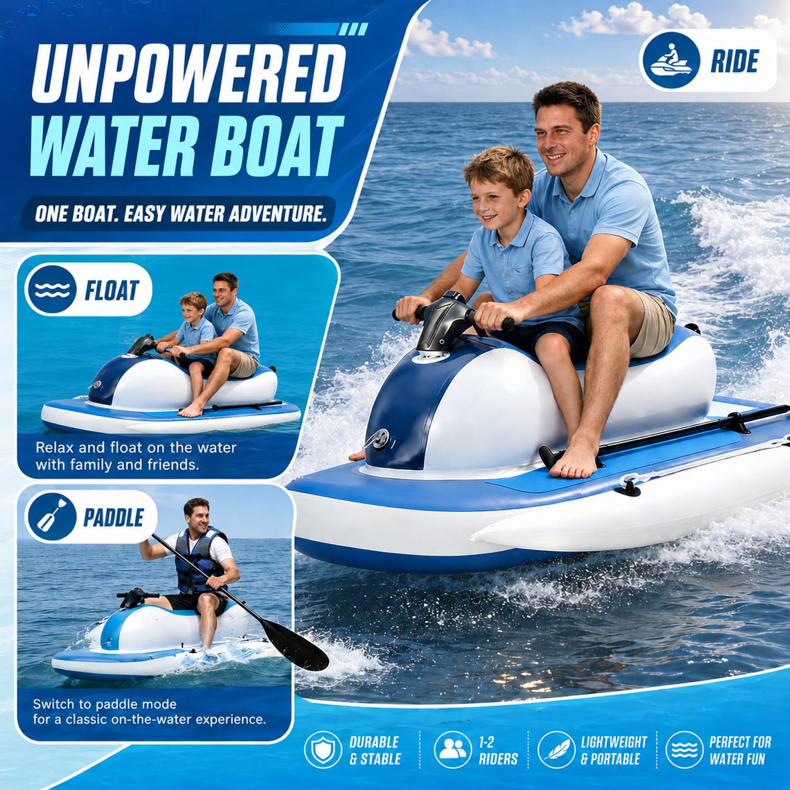 Barca Hinchable Portátil 3 en 1 para Familias | Modos remo, buceo y paseo, 5 cámaras de aire separadas, fácil transporte, para adultos, jóvenes y familias