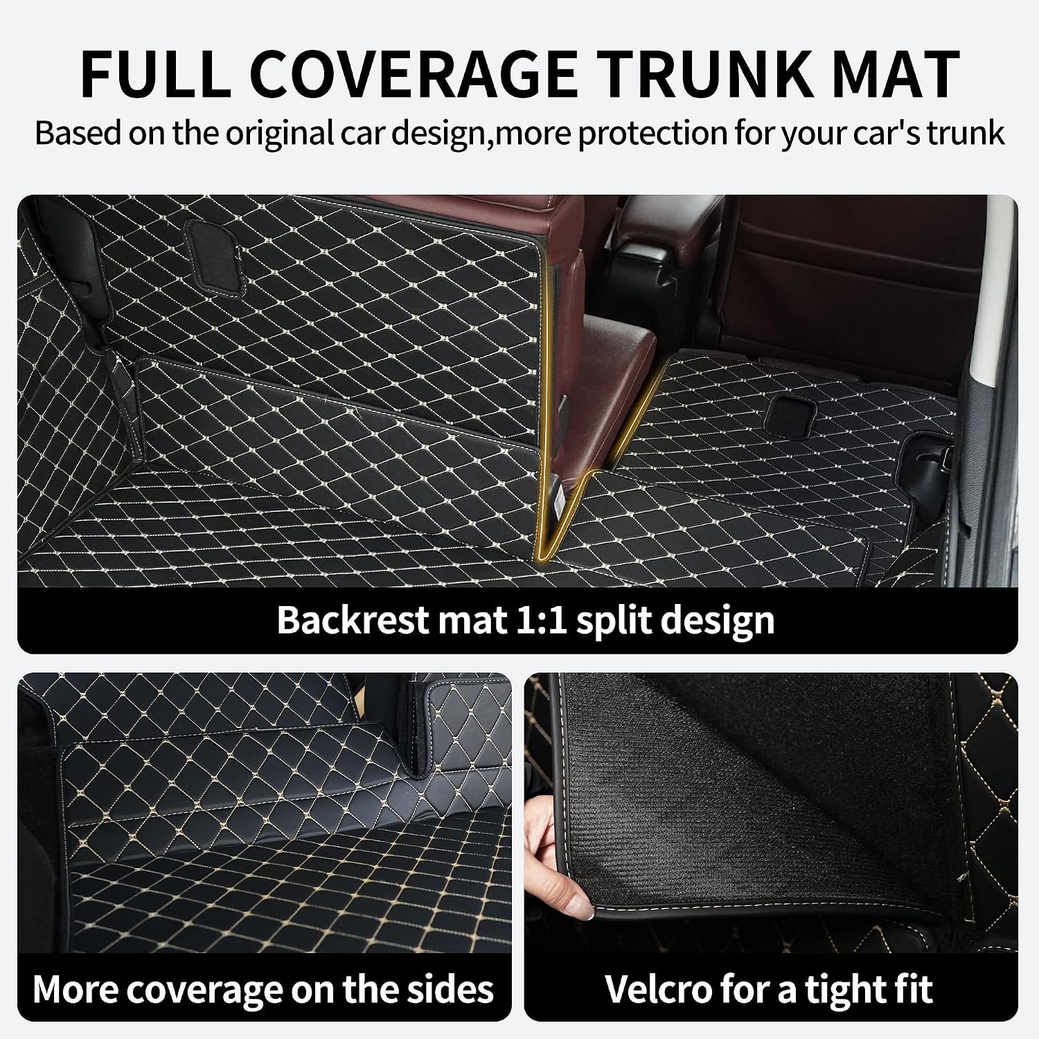 IKABEVEM Cargo Liner & Backrest Mat Fit for 2015-2020 Chevy Tahoe/GMC Yukon (Not for XL) - All Weather Custom Fit PU Leather Rear Trunk Mat Full Coverage Protection Waterproof Car Accessories