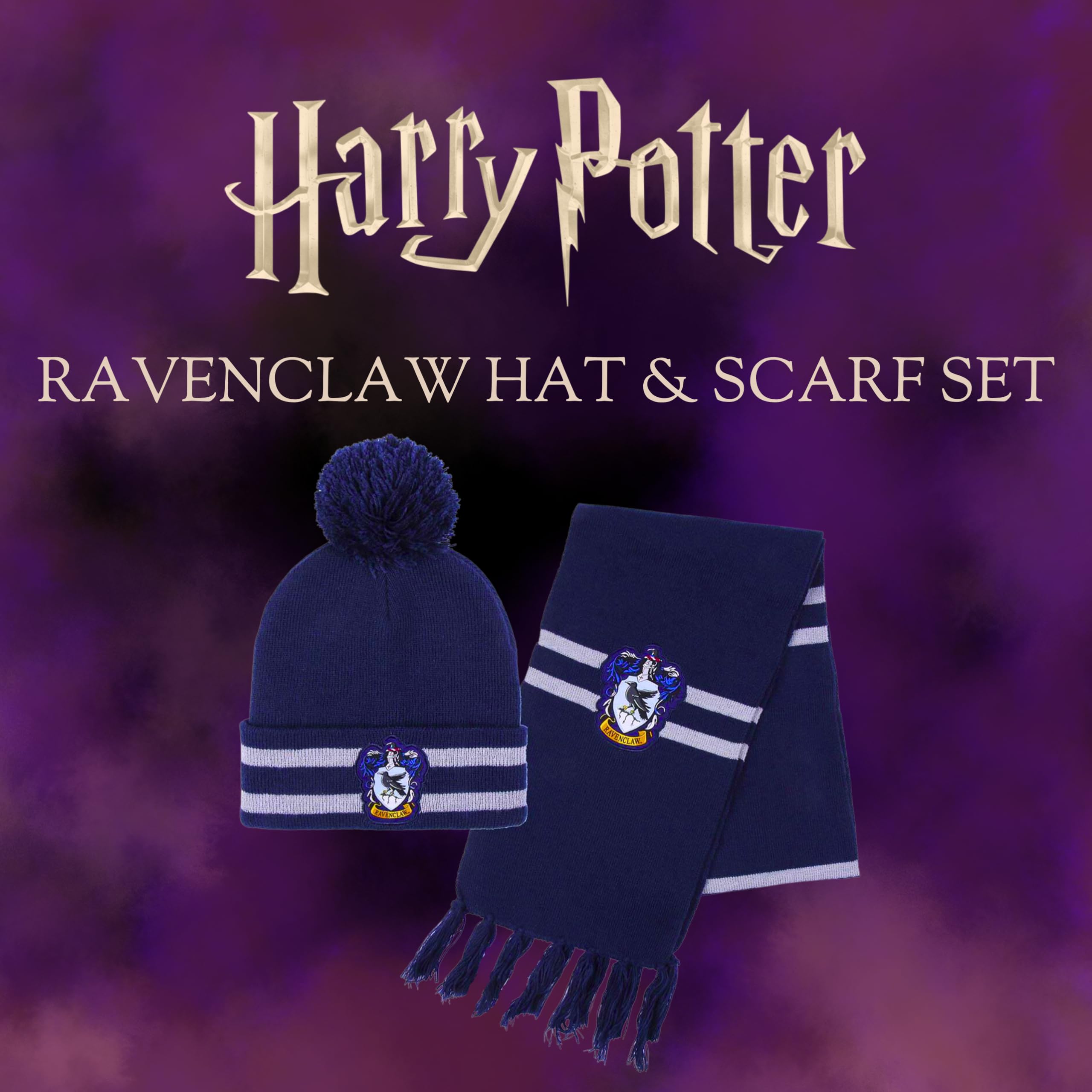 Harry Potter Chapeau et écharpe, Ensemble d'hiver pour Enfants et Adolescents, Chapeau et écharpe Poudlard, Set d'hiver Serdaigle, Accessoires d'hiver - Bleu