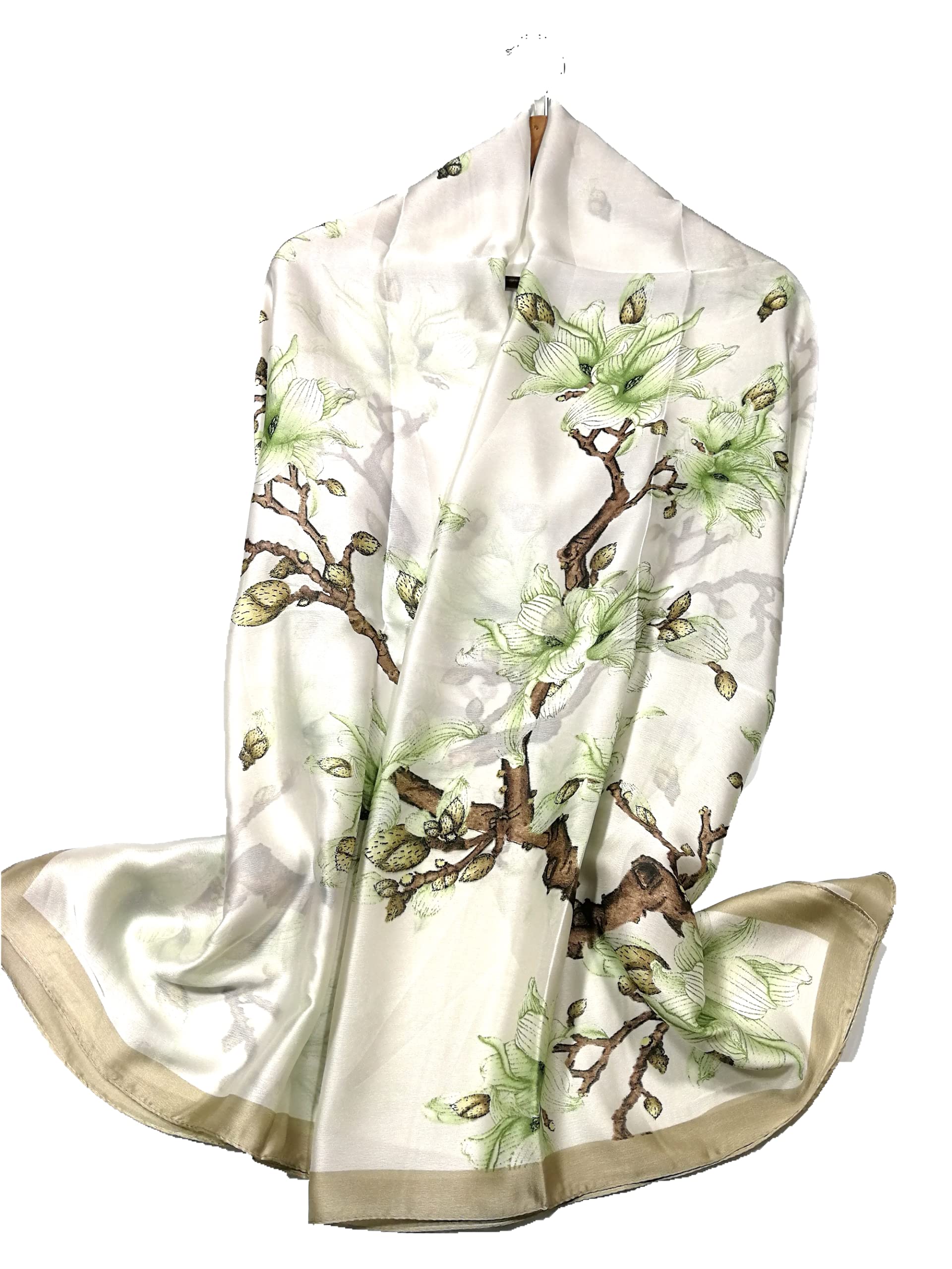 Shanlin Silk Feel Long Floral Satin Scarves for Women in Gift Box, Mulan-white, Large โ image 1
