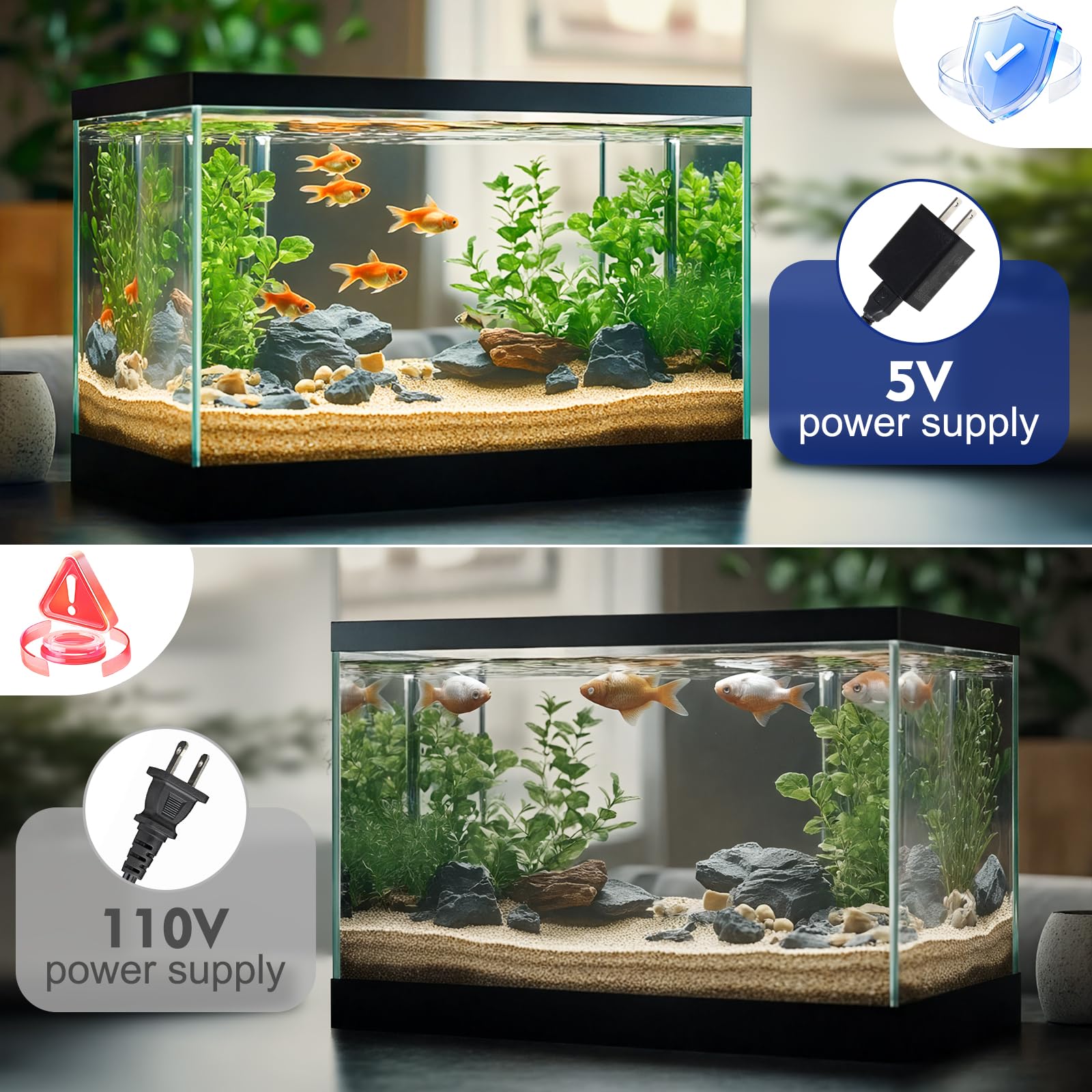 AQQA Electric Sponge Filter for Aquarium – Quiet USB Powered Breeding & Shrimp Filter with Bio Ceramic Media, Adjustable Air Intake & 360&deg; Rotatable Outflow (110V Adapter Included) (S) - image 5