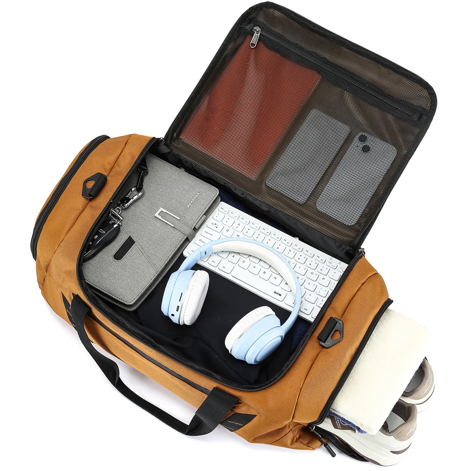 Bolsa de Viaje Hombre 40L Bolsa Deporte con Zapatos y Compartimentos Húmedos + Cinturón de Mochila Deportivo Viaje Gimnasio Natacion Boxeo Travel Duffle Bag Mujer, Marrón