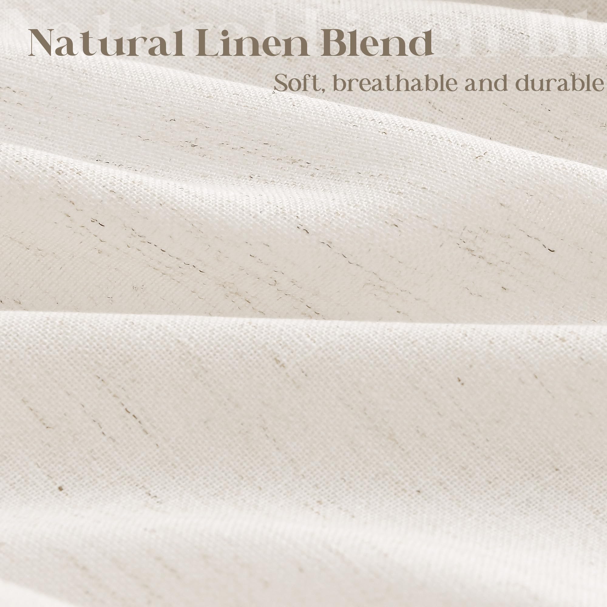 Rideau de douche mignon en lin crème extra long de 190 cm - Rideau de douche moderne bohème en tissu de luxe neutre - Tissu résistant à l'eau avec crochets pour salle de bain, baignoire