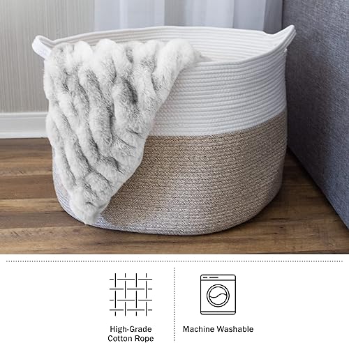 Miniatura 3 de Home-Complete - Cesta extragrande de cuerda de algodón con asas para lavandería, mantas, almohadas y almacenamiento de juguetes, cestas para