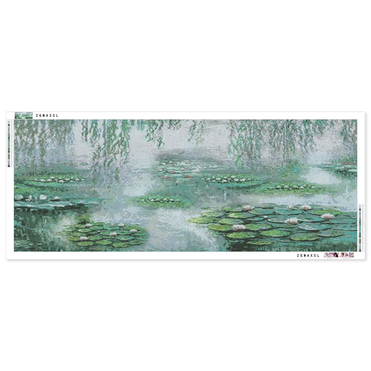 ZGmaxCL Kit Fai Da Te 5D Diamond Painting Laghetto E Fiori - Quadro Moderno 100x40cm Con Diamanti Rotondi - 2