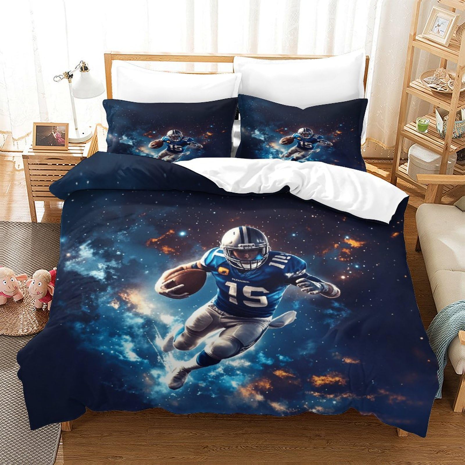 Lililaobiao Boys American Football-12 American Football Breathable Comforter Cover Hidden Zipper Rugby Duvet Cover Set With Pillowcases Bedding Set Soft Microfiber 3D Printing Quilt Cover Set Double（200X200cm）