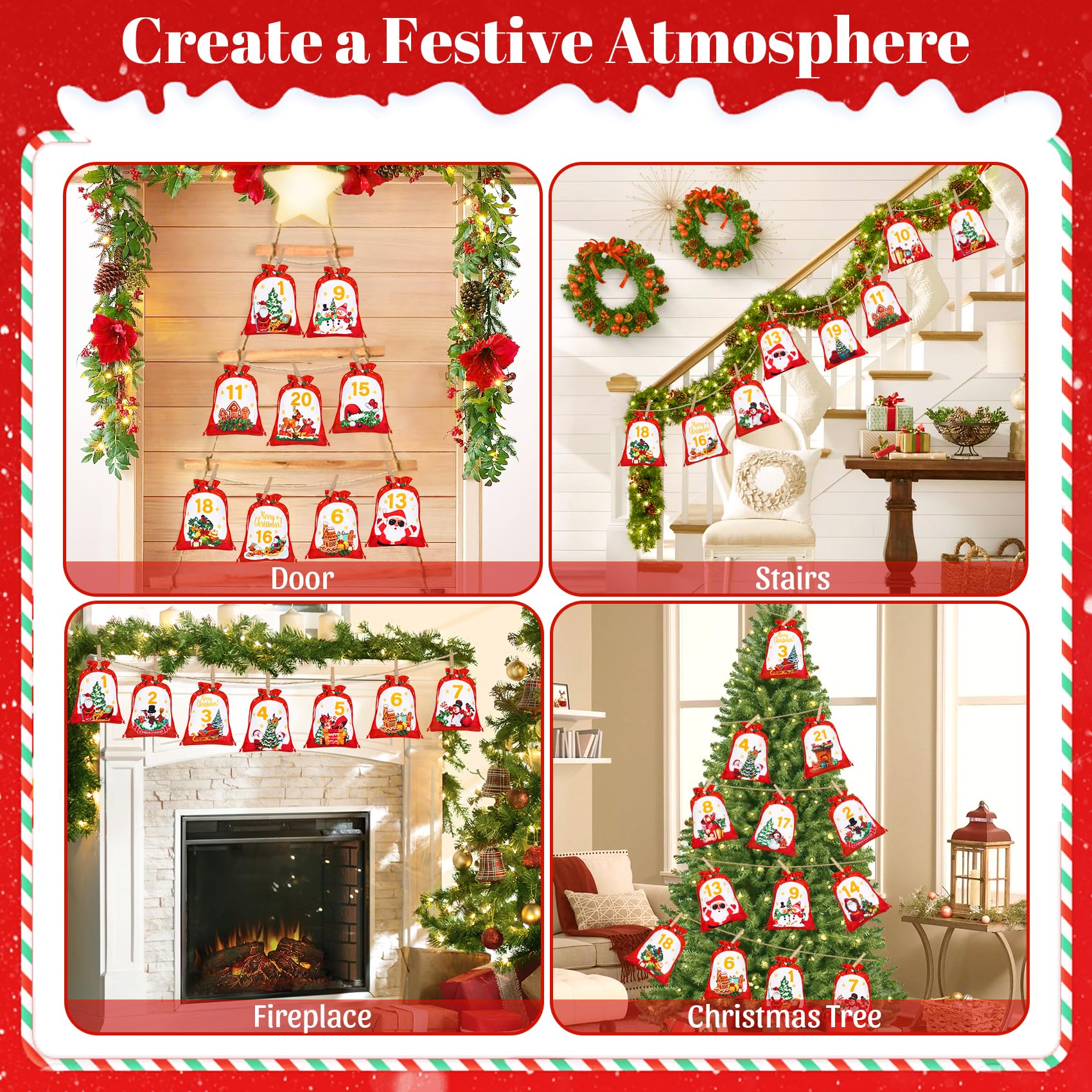 Calendario Avvento Fai Da Te 2024 - 24 Sacchetti 18x13cm Con Mollette Legno - Per Natale - Foto 6