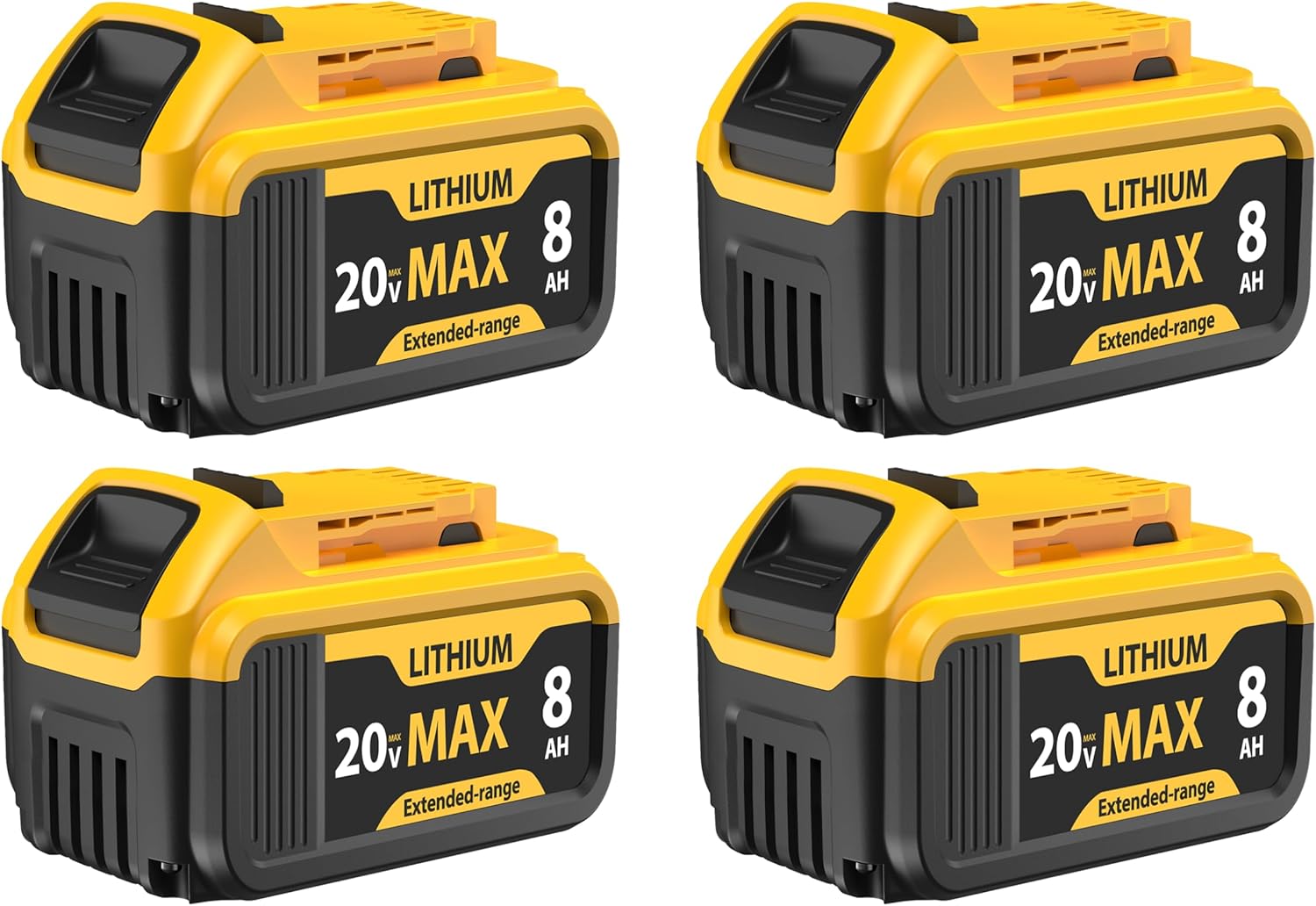 4-Pack 8000mAh Replacement for DeWalt 20V Max Battery- Compatible with DCB206 DCB200 DCB201 DCB207 DCB203 DCB205, Fits 20V Battery Lithium ion Tools & Original Chargers