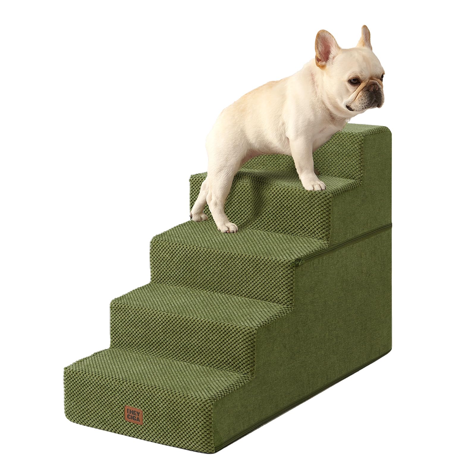 EHEYCIGA Dog Stairs for High Bed 22.5" H, 5-Step Dog Steps, Olive Green | Pet Steps for Small Dogs and Cats for Bed, Non-Slip Balanced Pet Ramp Indoor