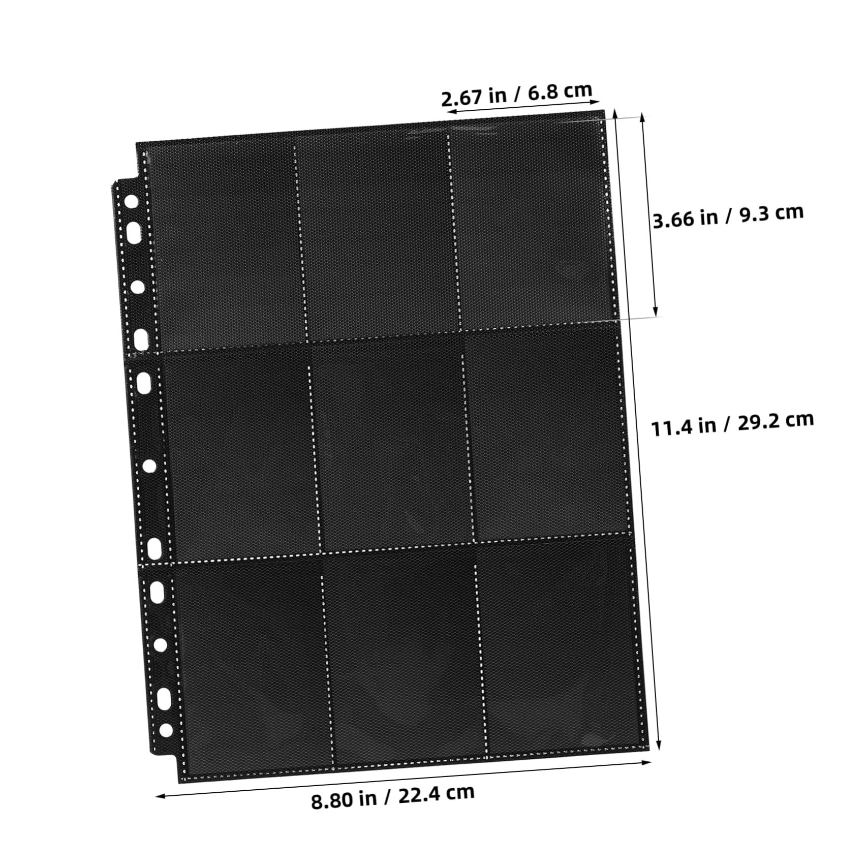 Fogli Raccoglitore per Carte a 11 Fori 50 Fogli in Pp Nero | 9 Tasche per Lato Singolo, 18 Totali su Entrambi i Lati, Formato Compatto Portatile