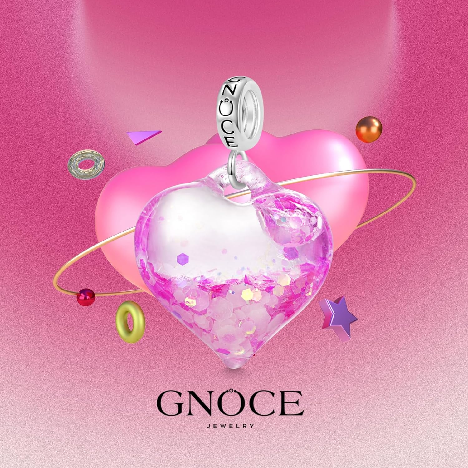 GNOCE Purple Pink Blue Glitter Heart Pendant Dangle Charm for Women,14K White Gold Plated S925 Sterling Silver BraceletNecklcae Charm for Her, Valentine Mother's Day Jewelry Gift - Image 7