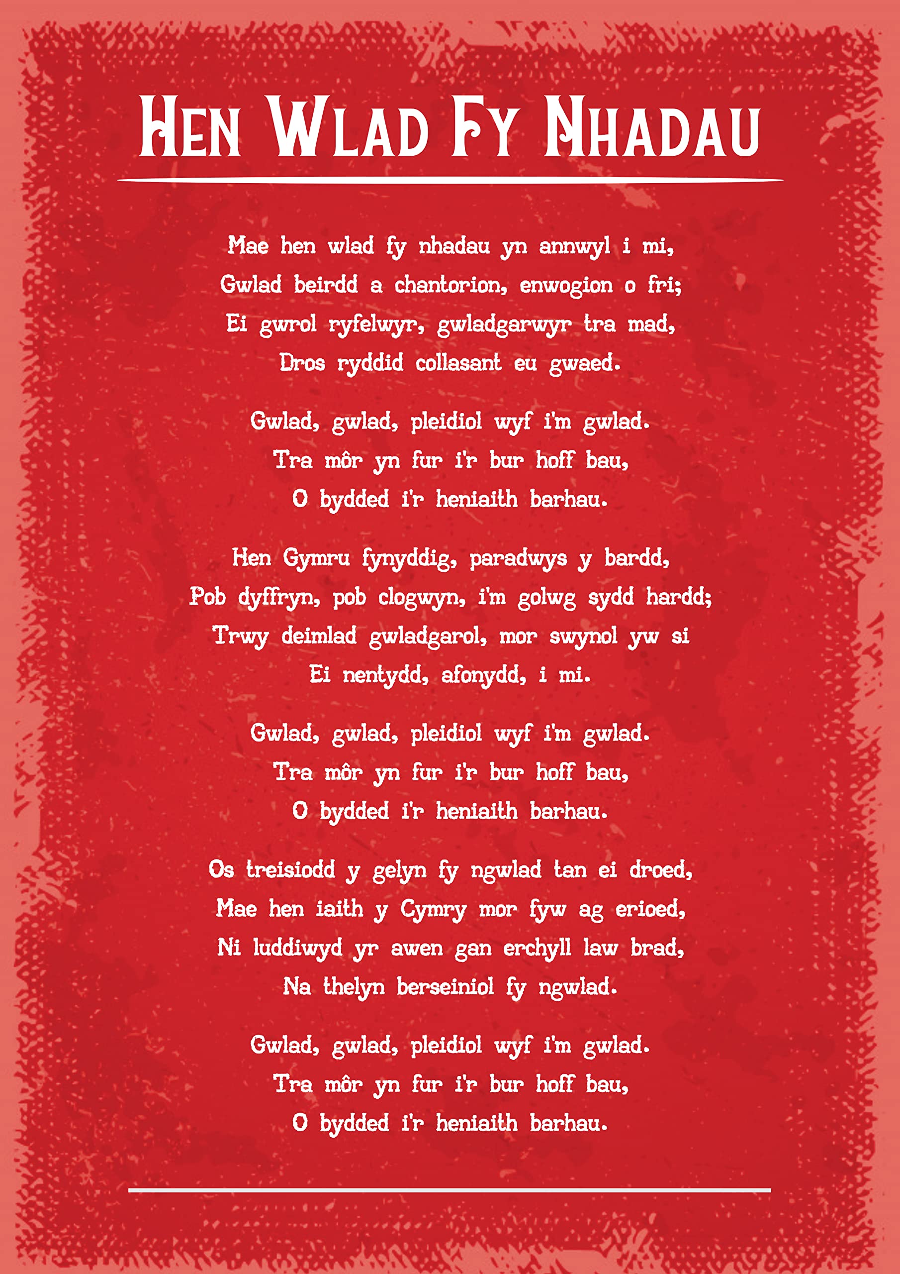 Generic Welsh National Anthem Art Print, A4 Size, 230 gsm Matte Paper