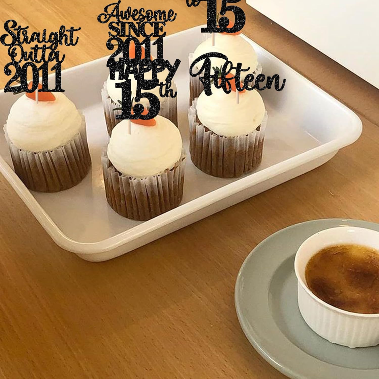 30 Pack Happy 15th Birthday Cupcake Toppers Glitter fifteen Awesome Since Straight Outta 2011 Cupcake Picks Cheers to 15 Years Cake Decorations for Happy 15th Birthday Anniversary Party Supplies Black - Image 4