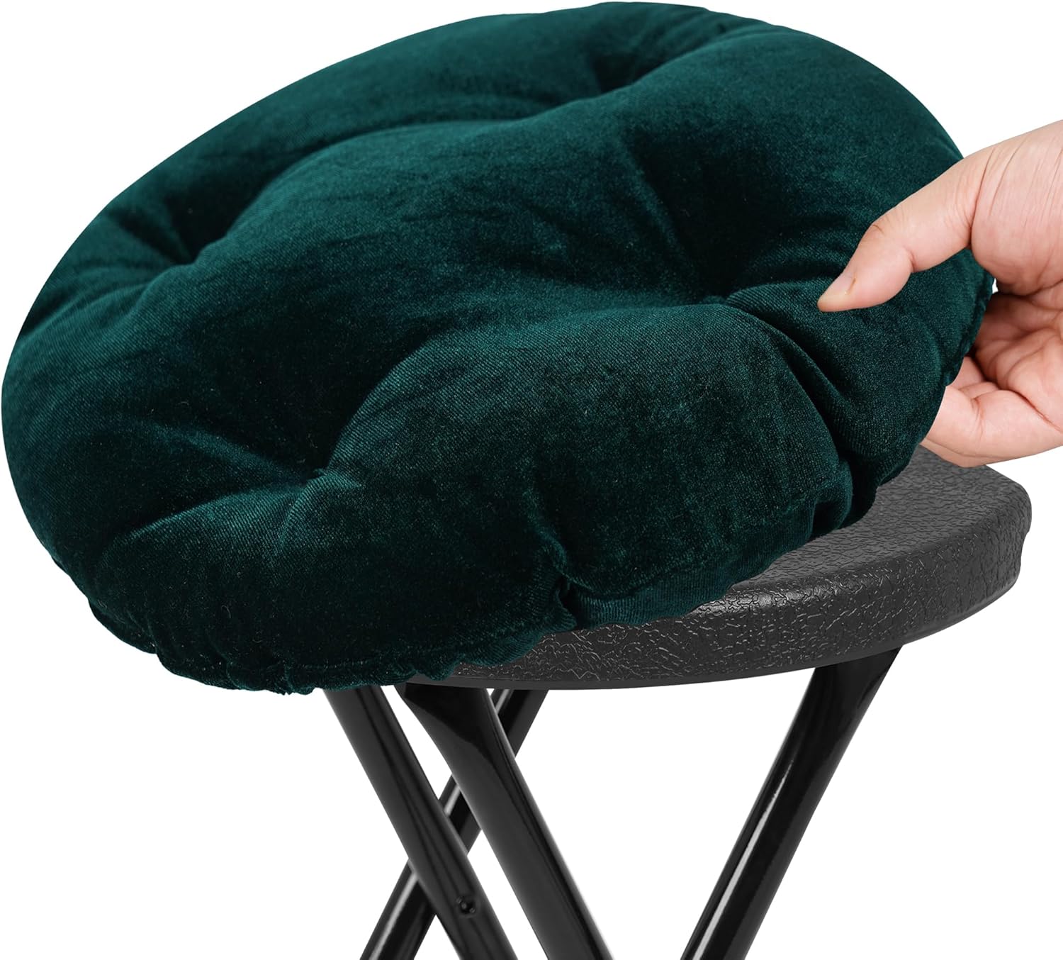 COOZMENT 2 Pack Bar Stool Seat Cushion, Round Stool Cushion Covers Pads - One-Piece Design with Elastic Skirt (13"x13", Dark Green)