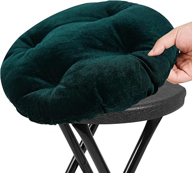 COOZMENT 2 Pack Bar Stool Seat Cushion, Round Stool Cushion Covers Pads - One-Piece Design with Elastic Skirt 13"x13", Dark Green