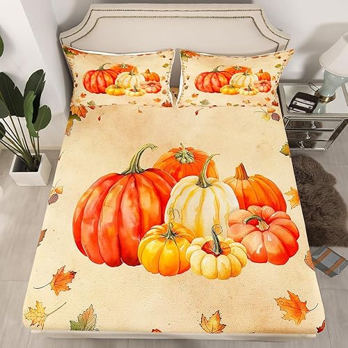 Miniatura 5 de Sábana bajera ajustable para niños, tamaño individual, diseño de hojas de arce de cosecha de otoño, decoración de habitacióncabaña para niñas y