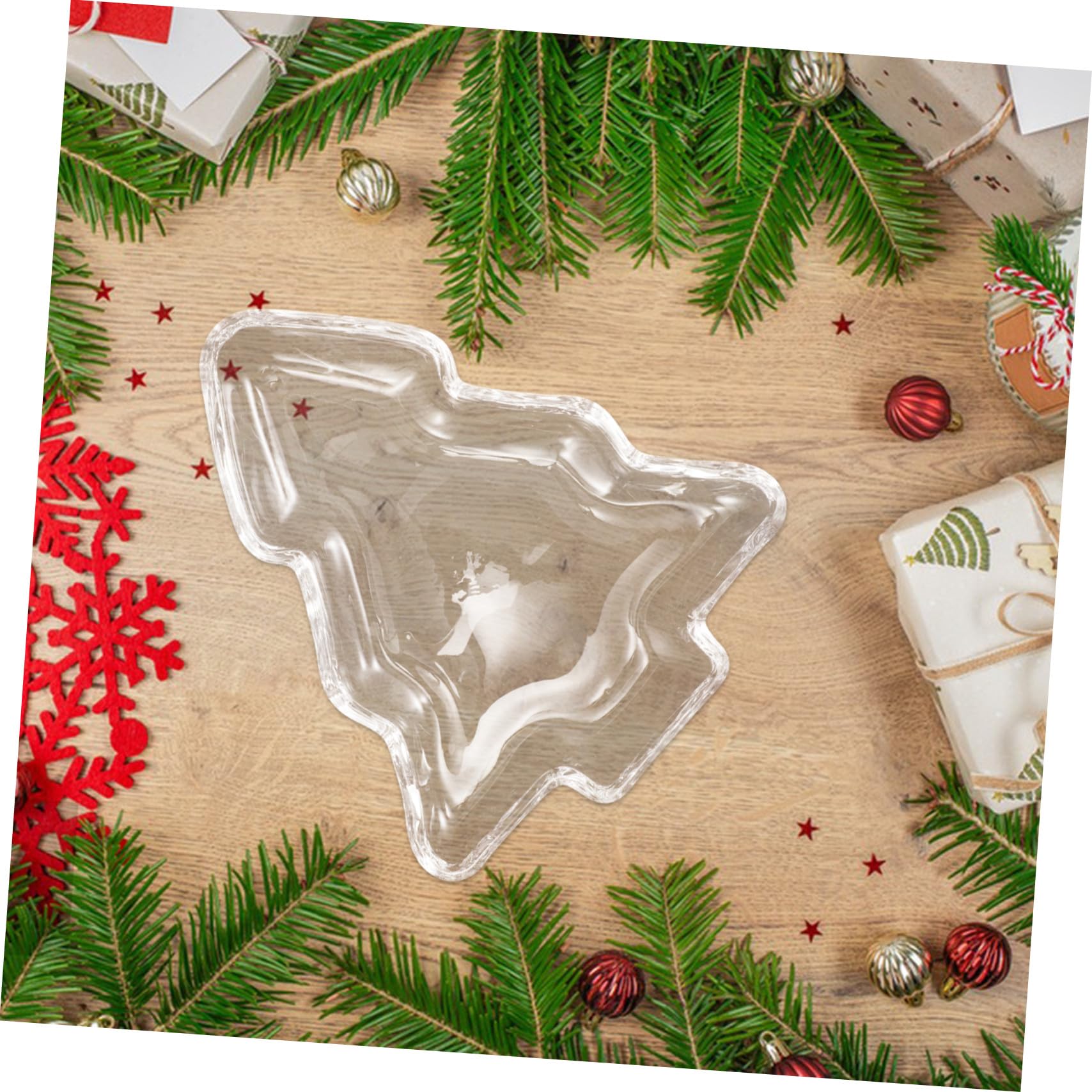 Sosoport Bandeja para Servir Forma de Árbol de Navidad de Cristal Transparente Plato Grande para Frutas Secas y para Fiestas Navideñas y Decoración Festiva