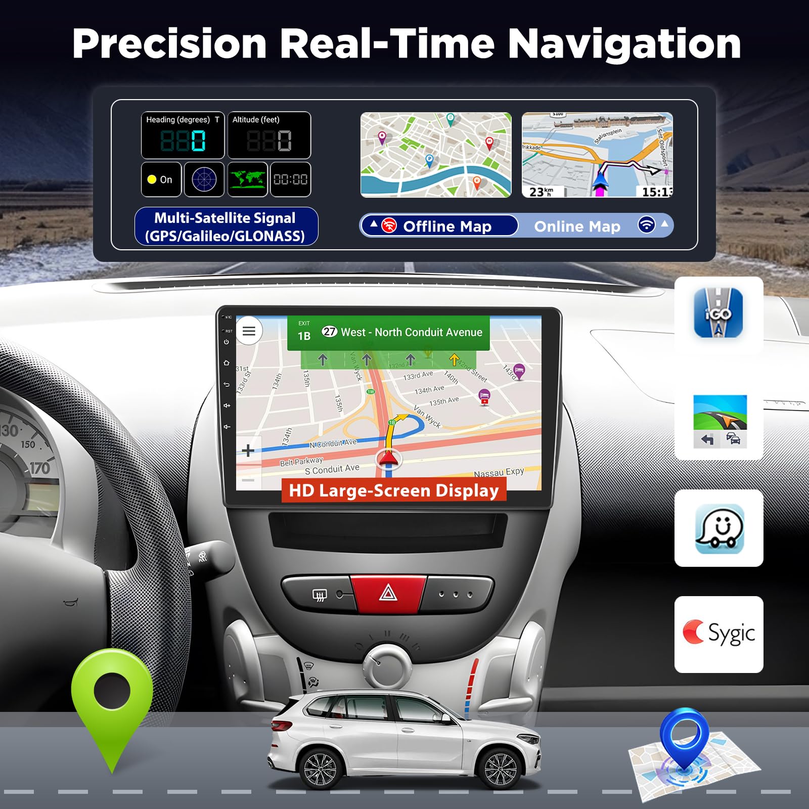 Autoradio Android per Toyota Aygo/Peugeot 107 / Citroen C1 2005–2014, Schermo Touch da 10 Pollici, CarPlay & Android Auto Wireless, GPS, WiFi, DSP, Bluetooth, FM RDS, Supporto Telecamera AHD/OBD/DAB