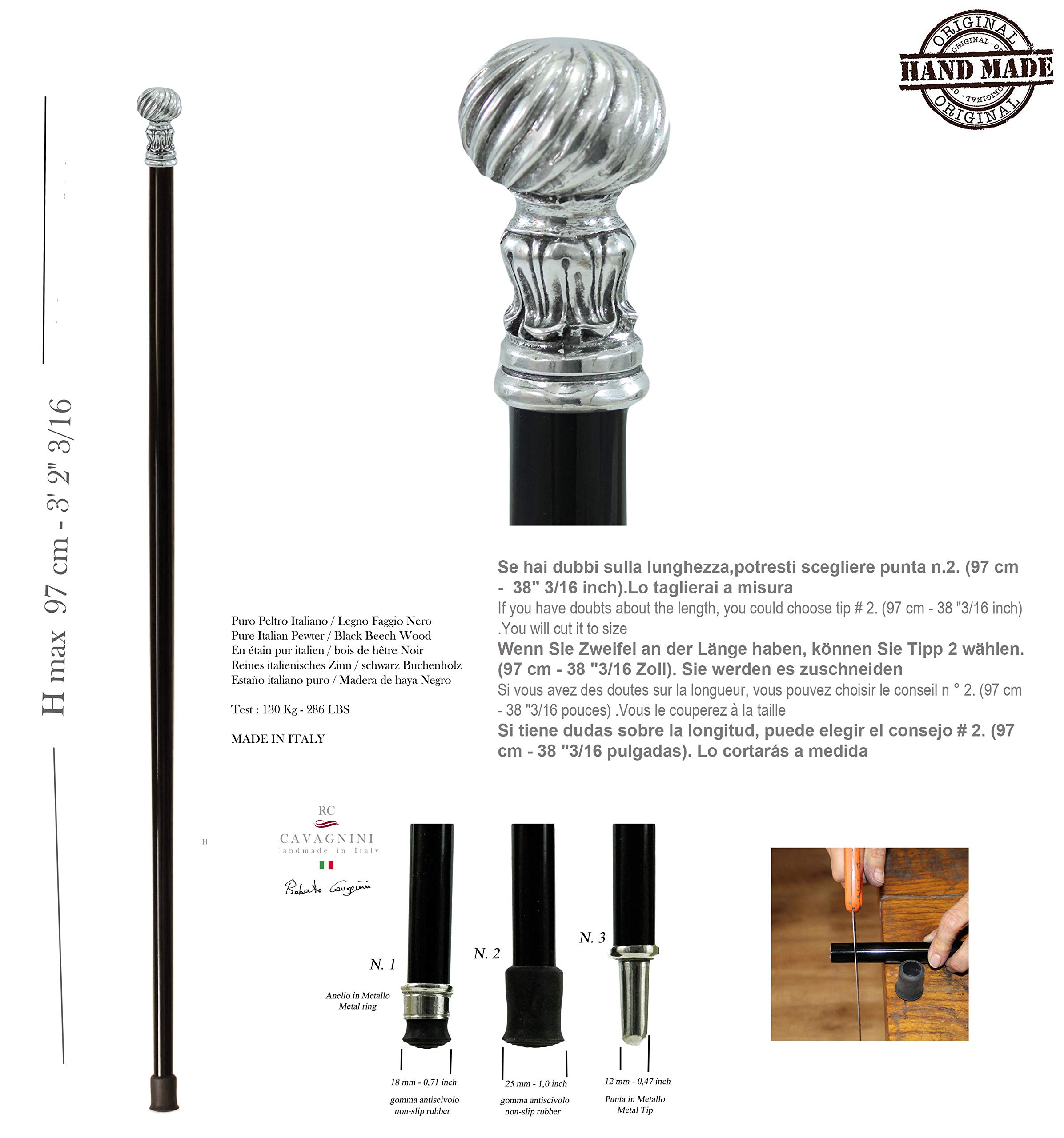Bastón de Paseo Elegante Negro Dandy Madera Peltre Plata (Color Negro)