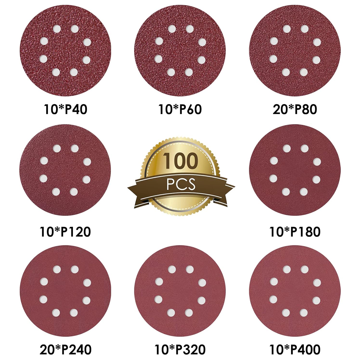 Pack of 100 Sanding Discs for Sanding Machine Diameter 125 mm P80 Grit