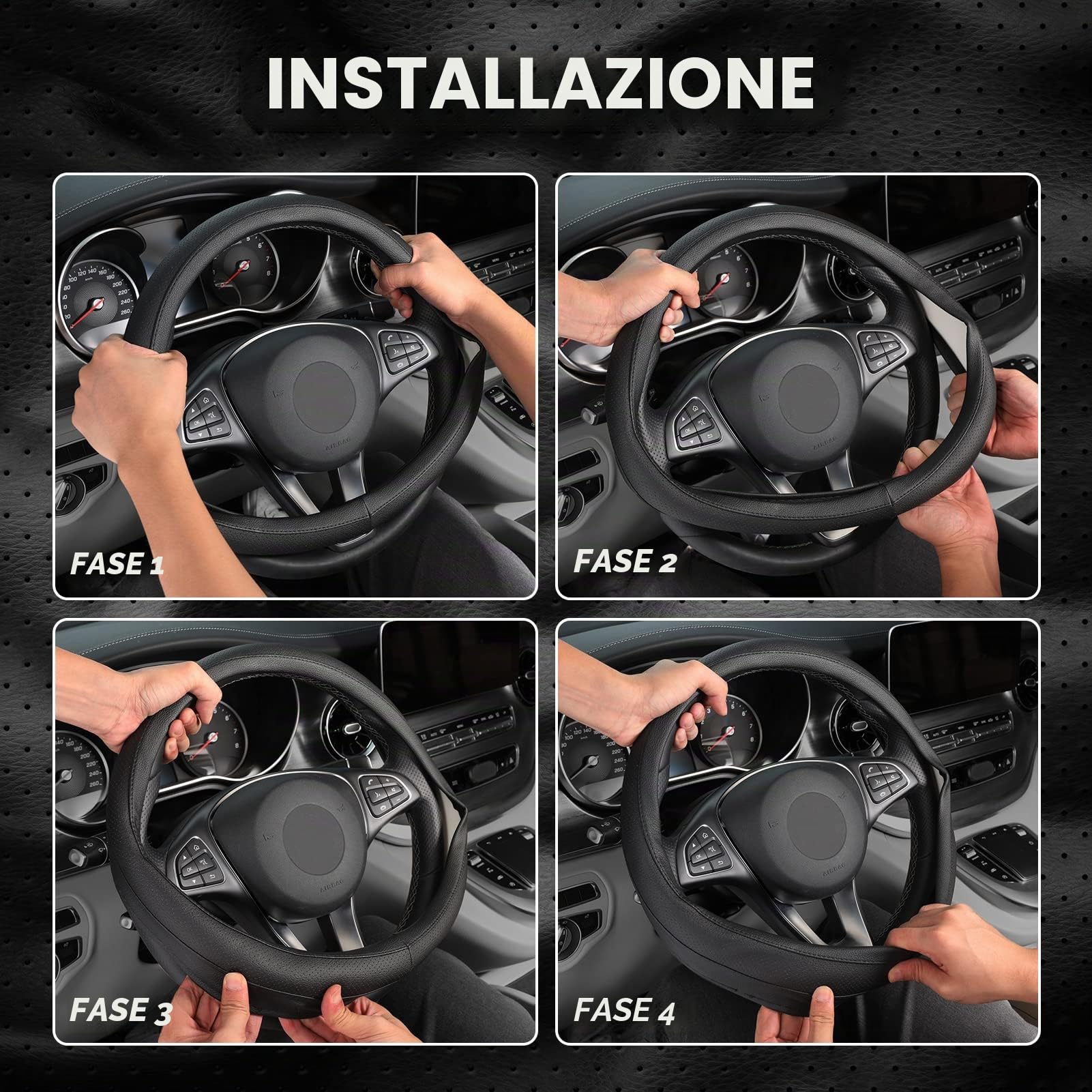 SEG Direct Coprivolante per Auto Copertura Volante in Pelle Microfibra Nero 37-39cm